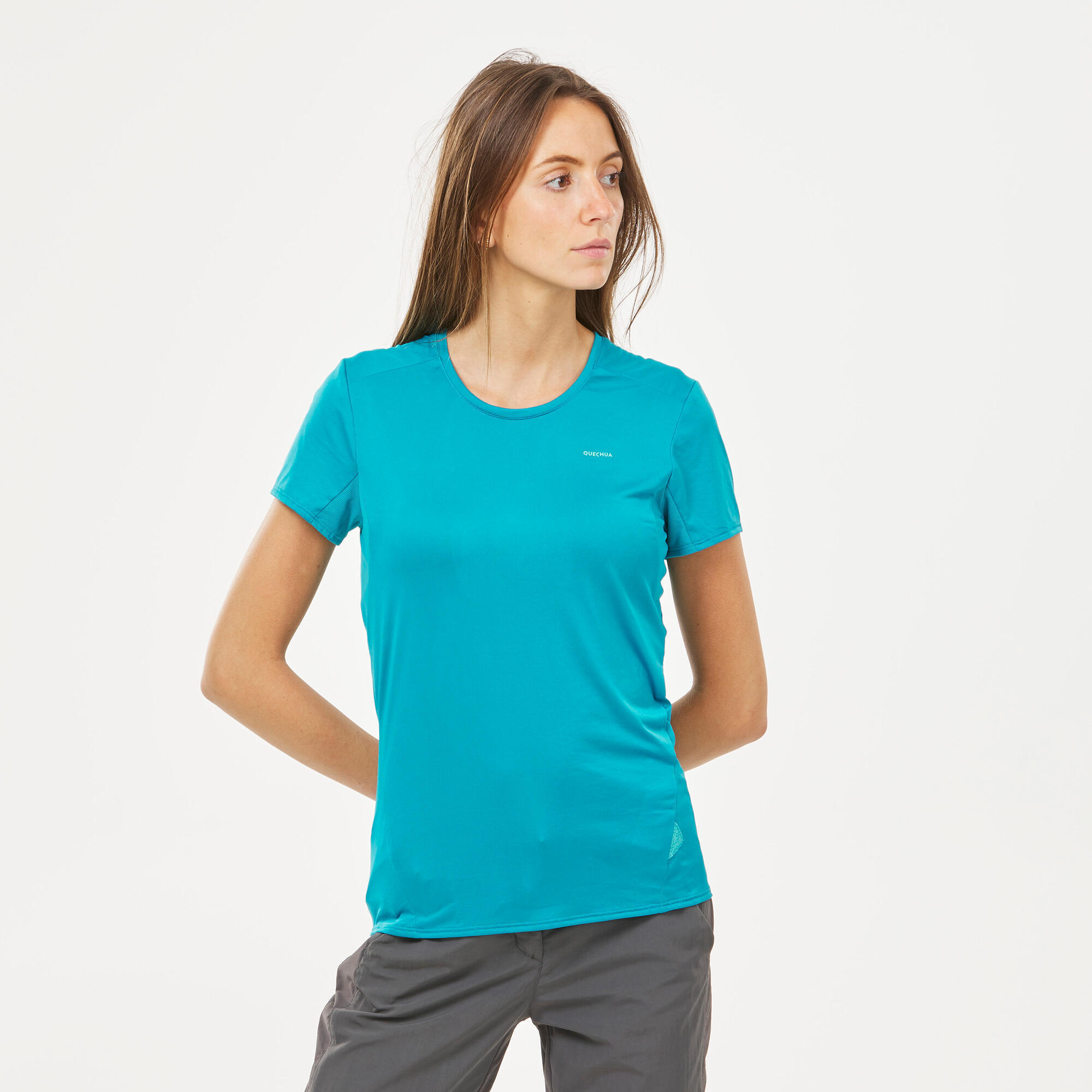 Quechua Wandershirt Bergwandern MH100 Kurzarm Damen rosa
