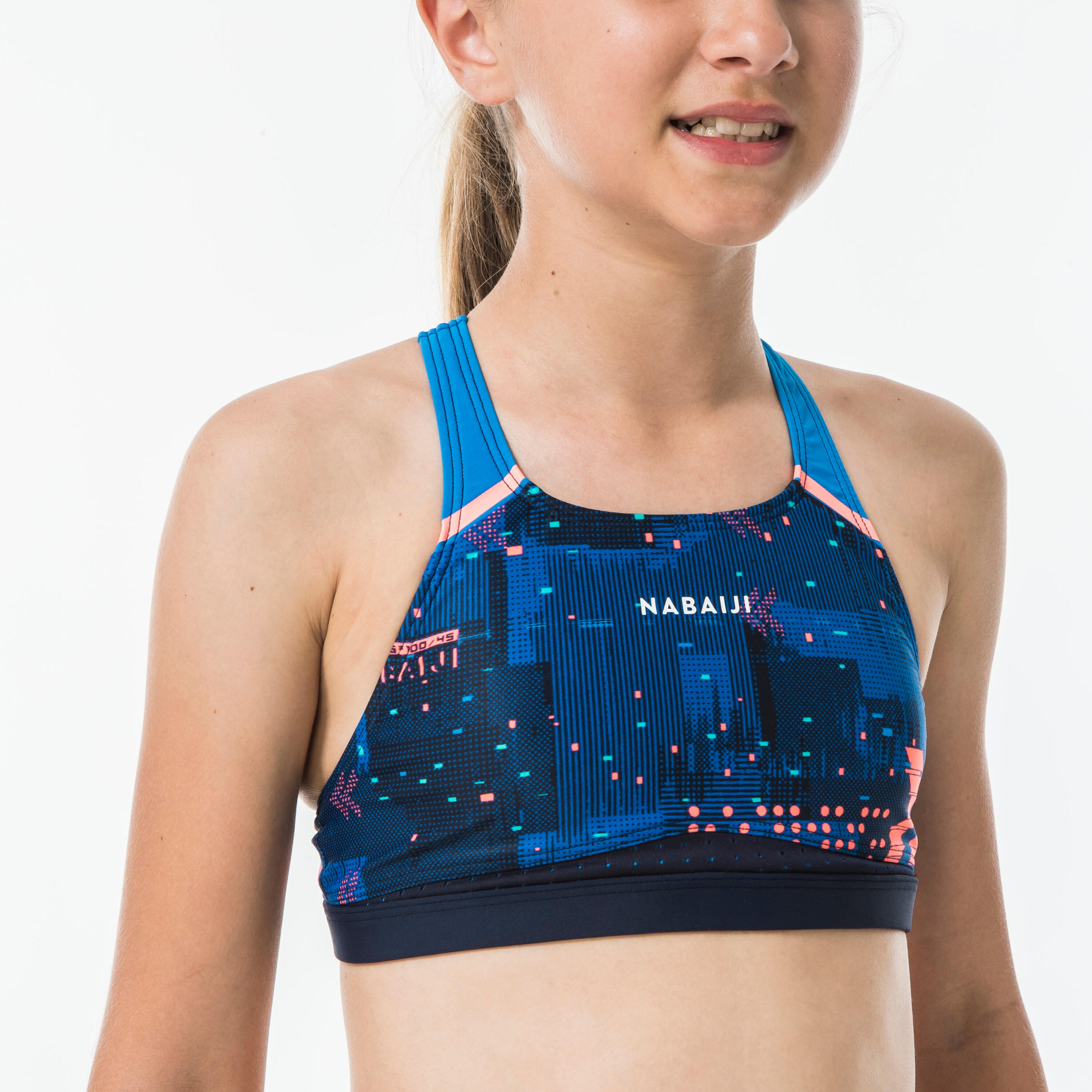 Nabaiji Sportbikini Oberteil Kamyleon Map Mädchen blau