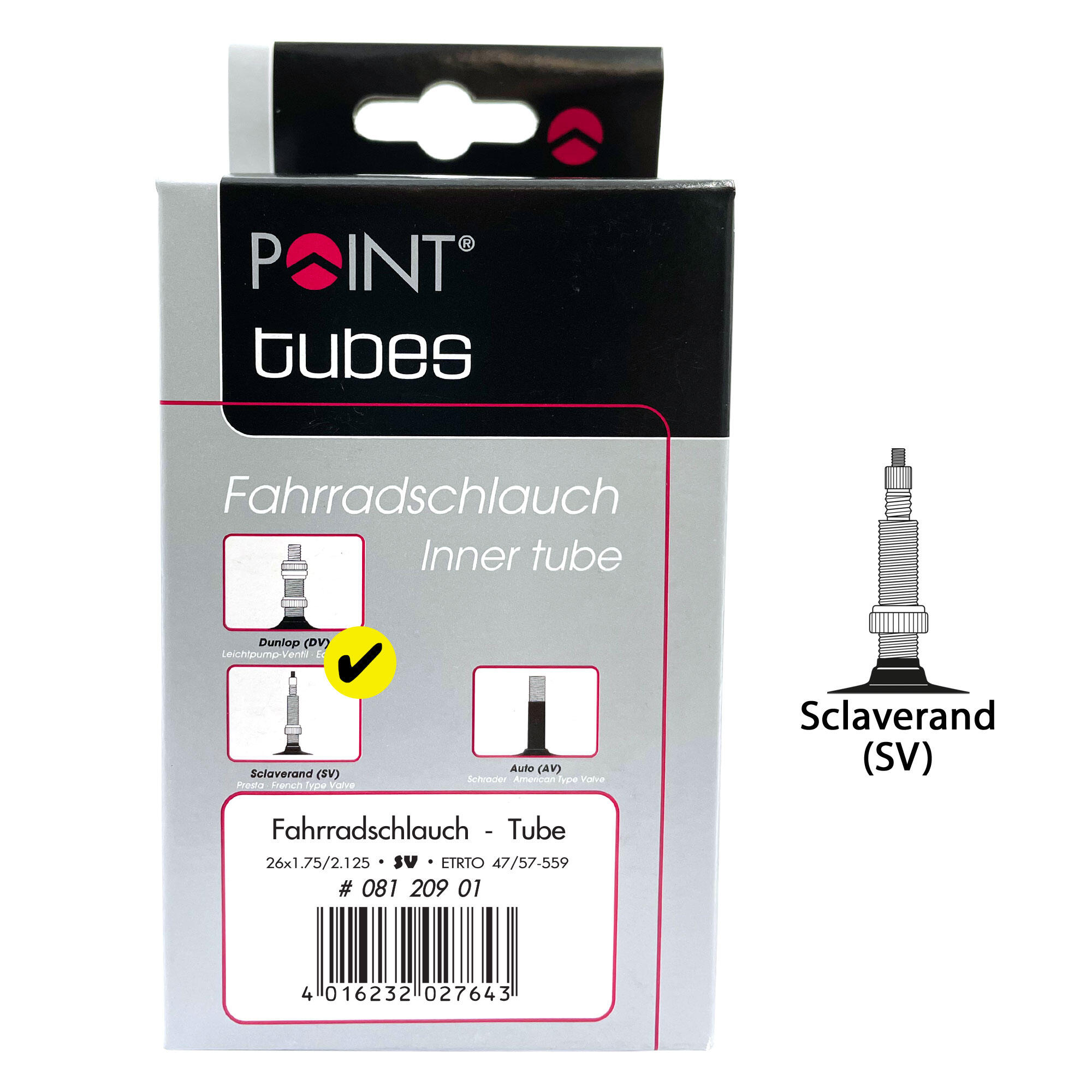 Point Fahrradschlauch Point 26 x 1,75/2,125 Presta 33 mm