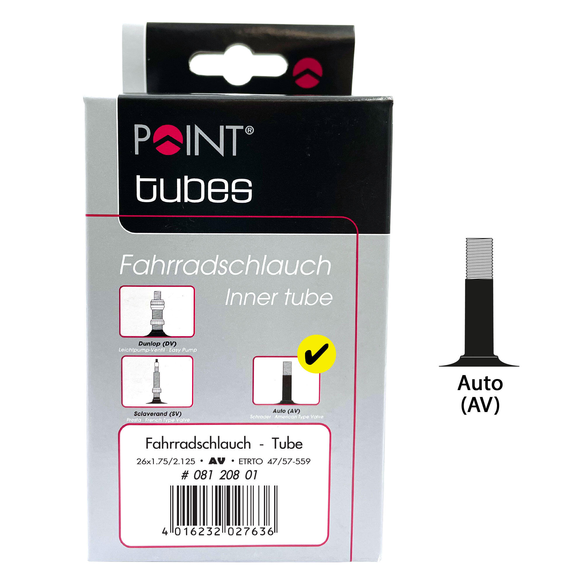 Point Fahrradschlauch 26 x 1,75/2,125 Schrader 40 mm