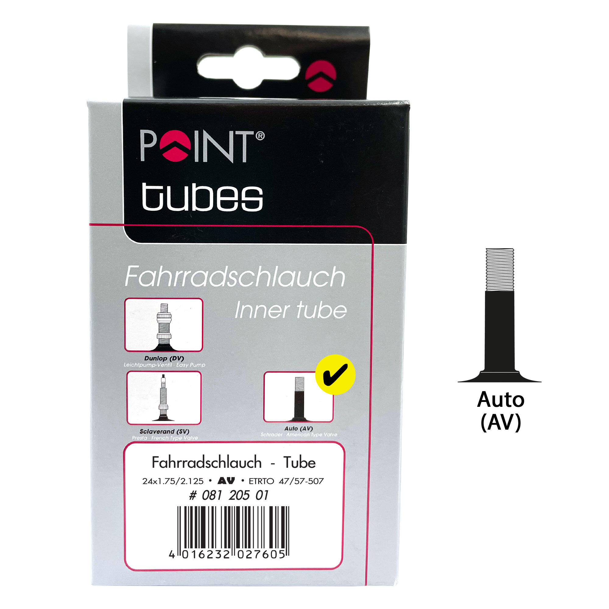 Point Fahrradschlauch Point 24 x 1,75/2,125 Schrader 40 mm