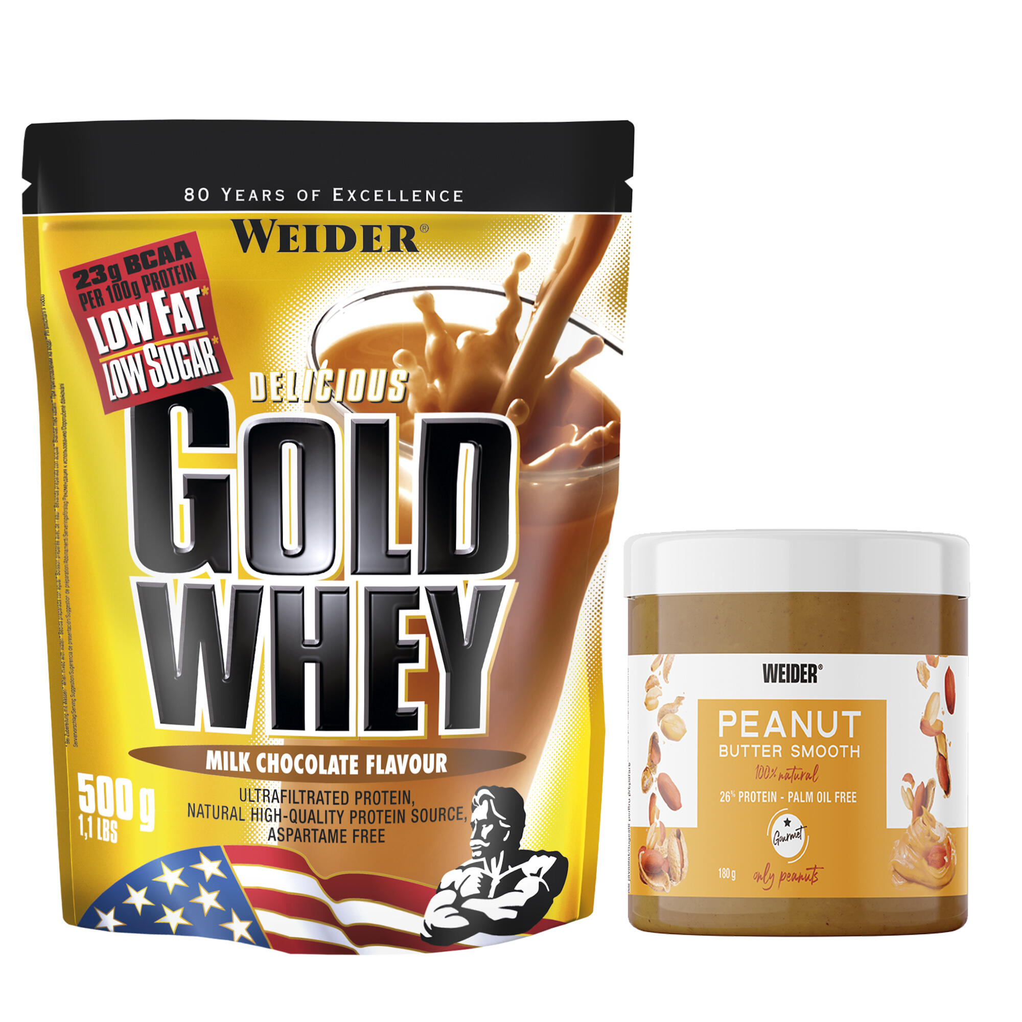 Weider Proteinpulver GOLD WHEY 500 g + Erdnussbutter 180 g