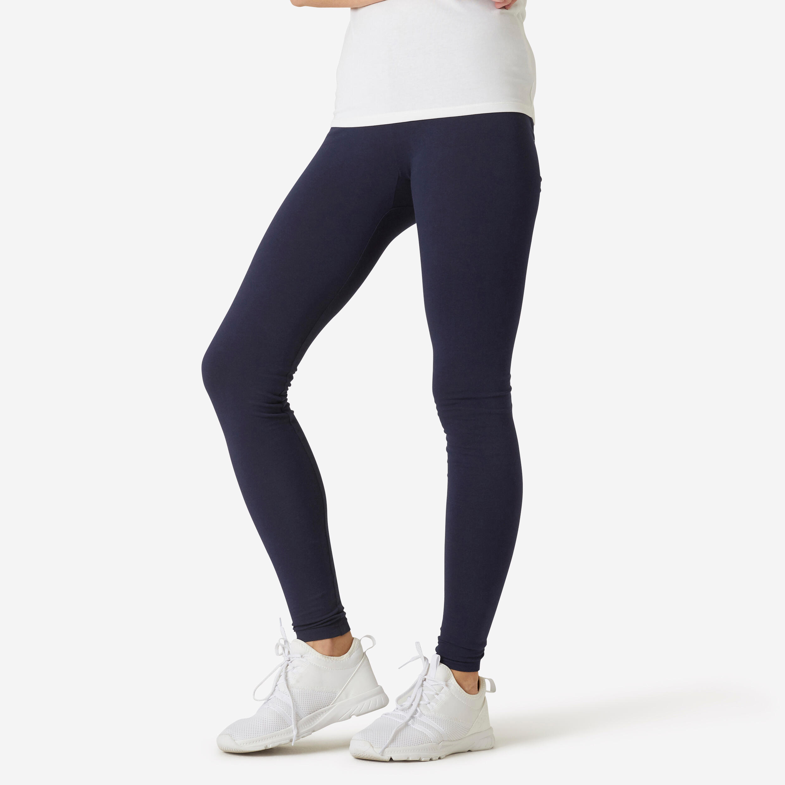 Domyos Leggings Fitness Fit+ Baumwolle Damen schwarz