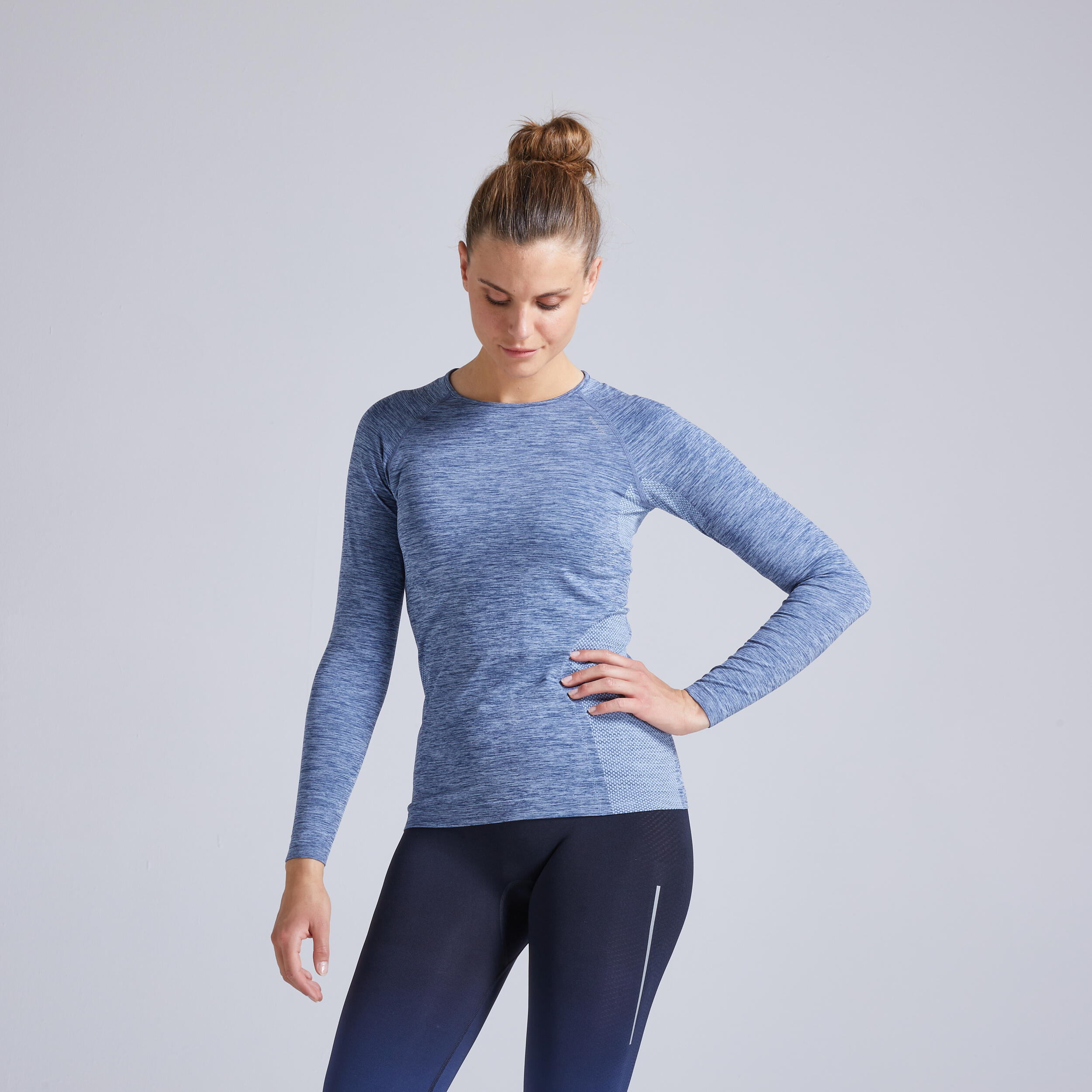 Kiprun Laufshirt langarm atmungsaktiv Kiprun Skincare Light Damen schieferfarben