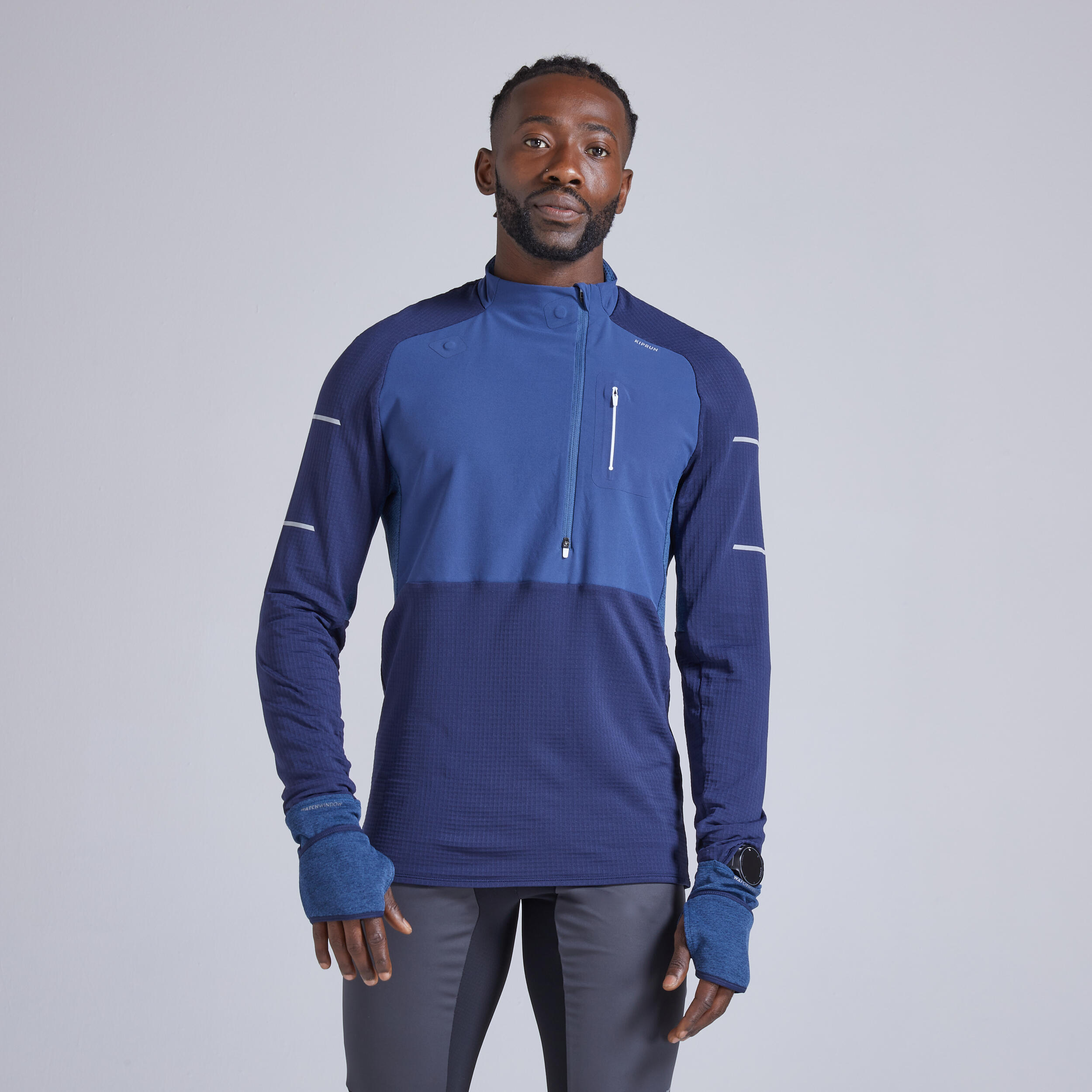 Kiprun Laufshirt langarm Winter Kiprun Warm Regul Herren schwarz/grau/gelb