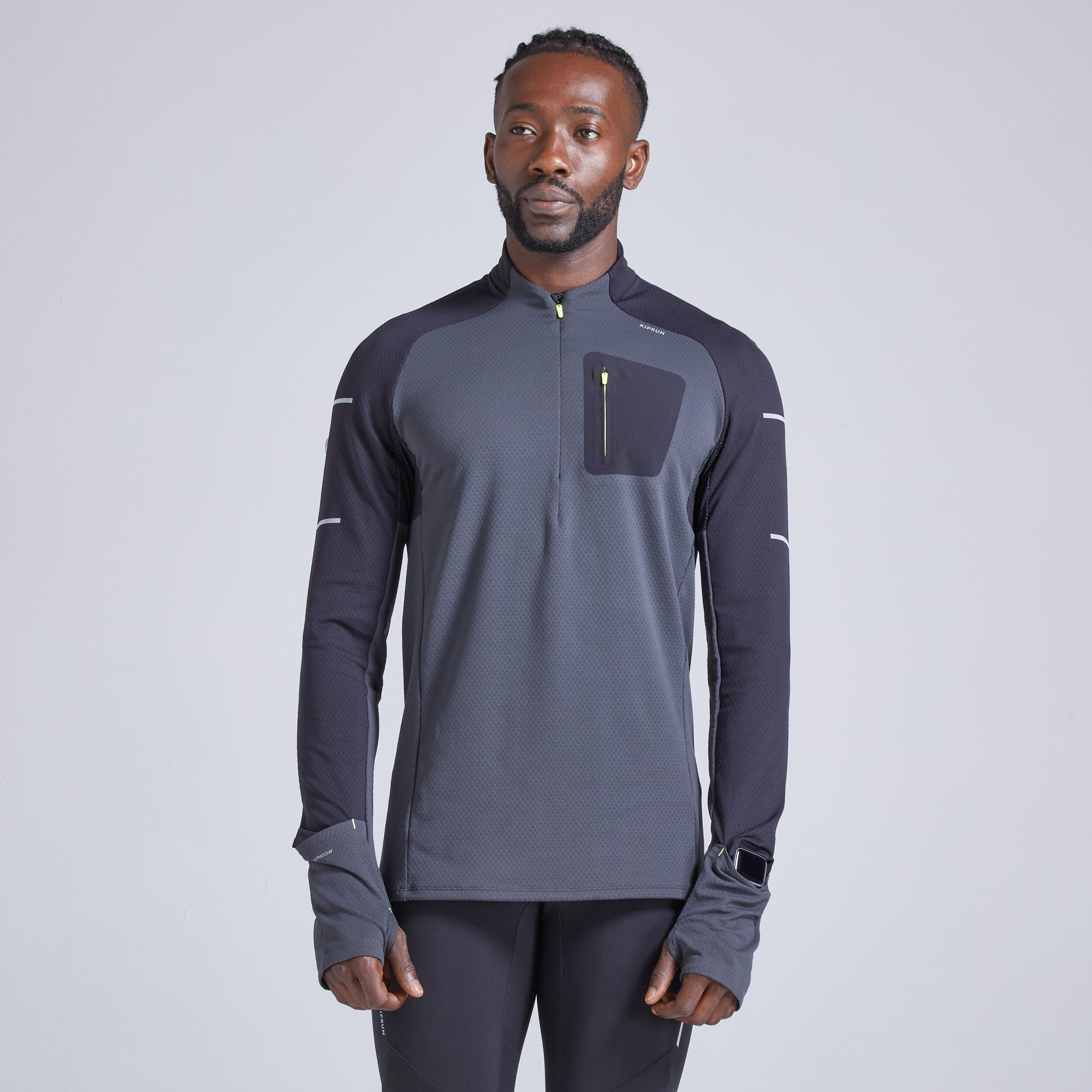Kiprun Laufshirt langarm Winter Kiprun Warm Light Herren schwarz/blau