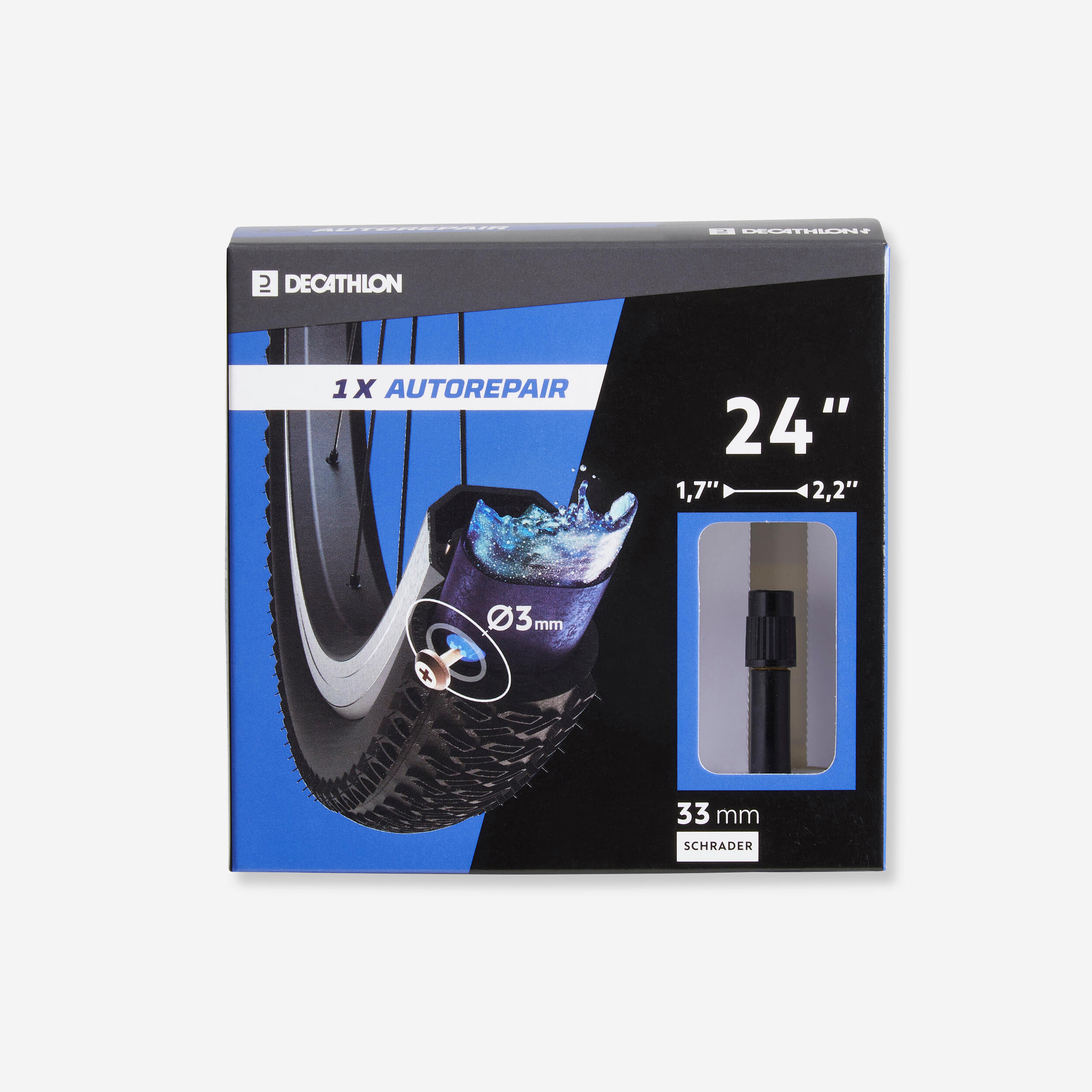 Decathlon Fahrradschlauch 24×1,7/2,2 selbstreparierend Schrader (Autoventil) 33 mm