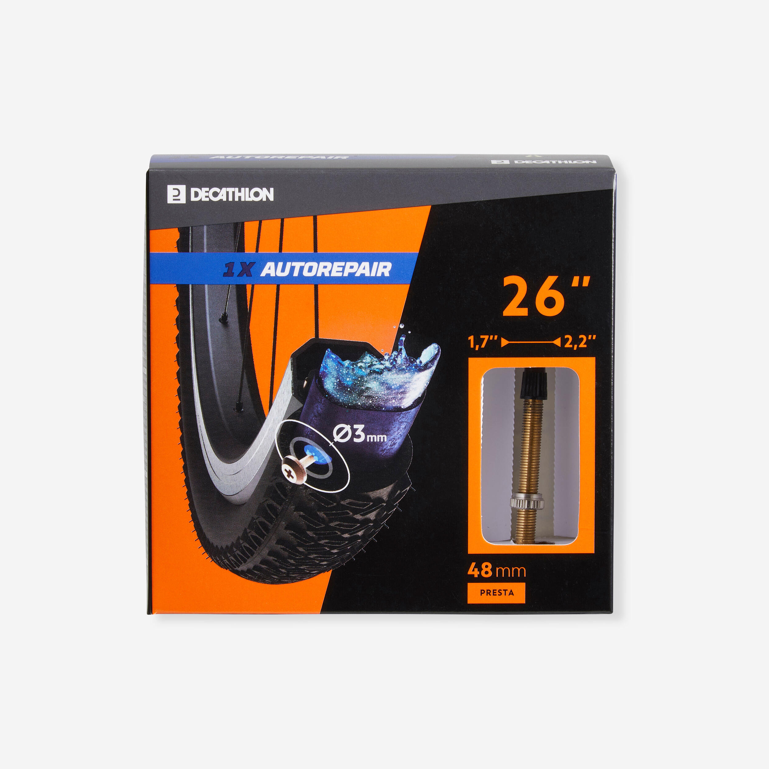 Decathlon Fahrradschlauch 26×1,7/2,2 selbstreparierend franz. Ventil (Presta)