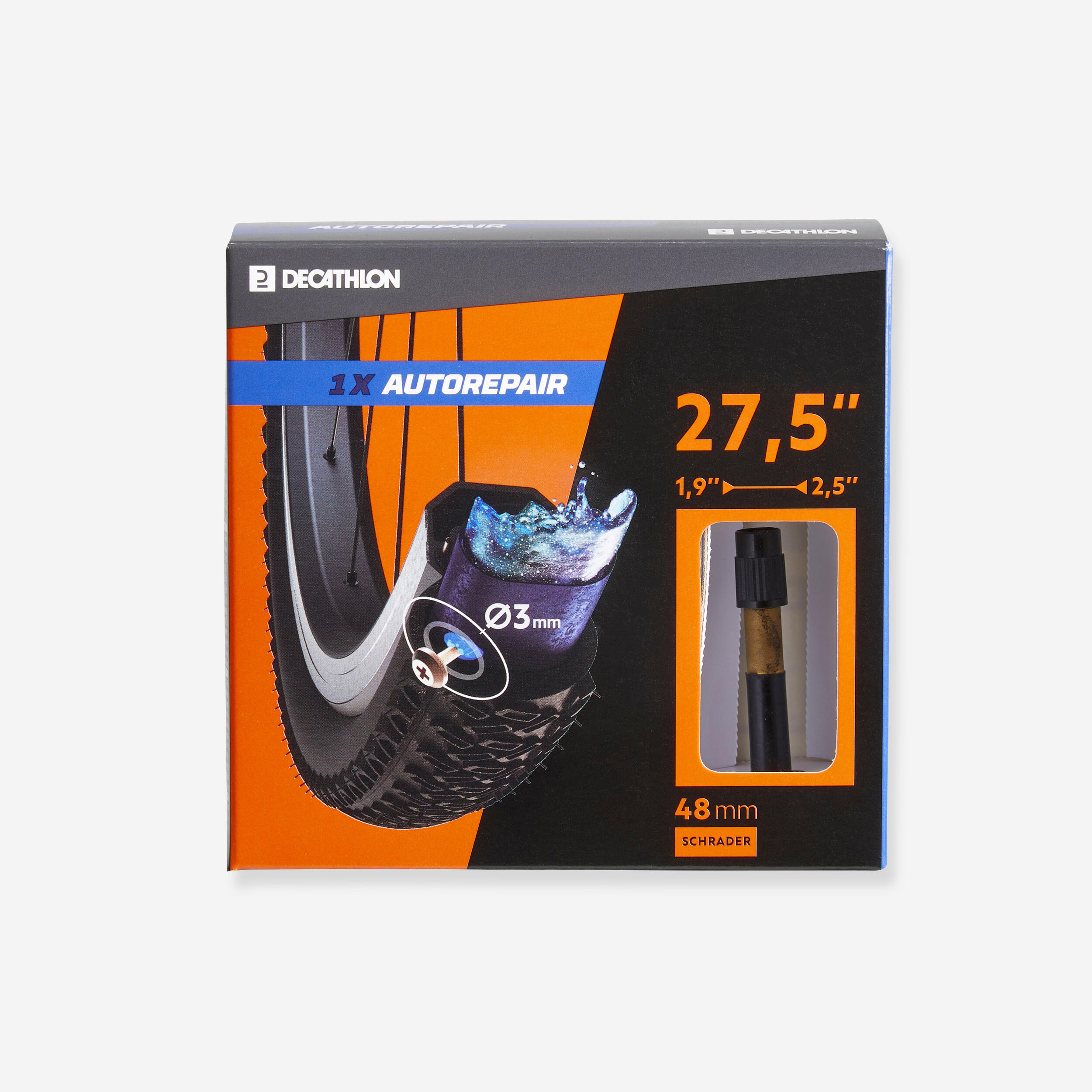 Decathlon Fahrradschlauch 27,5 × 1,90–2,50 Zoll Autoventil Schrader 48 mm