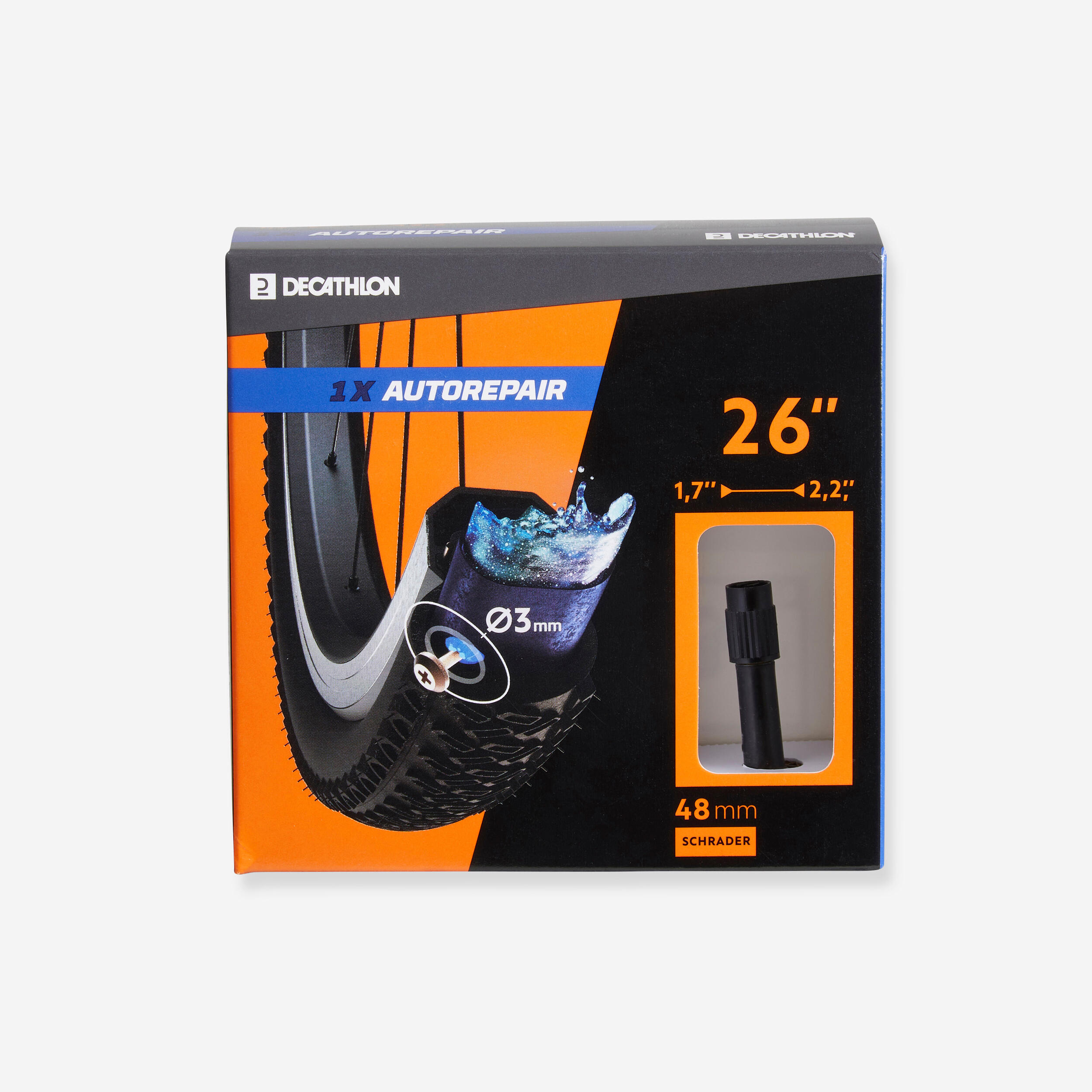 Decathlon Fahrradschlauch 26 × 1,7/2,2 selbstreparierend Autoventil (Schrader)