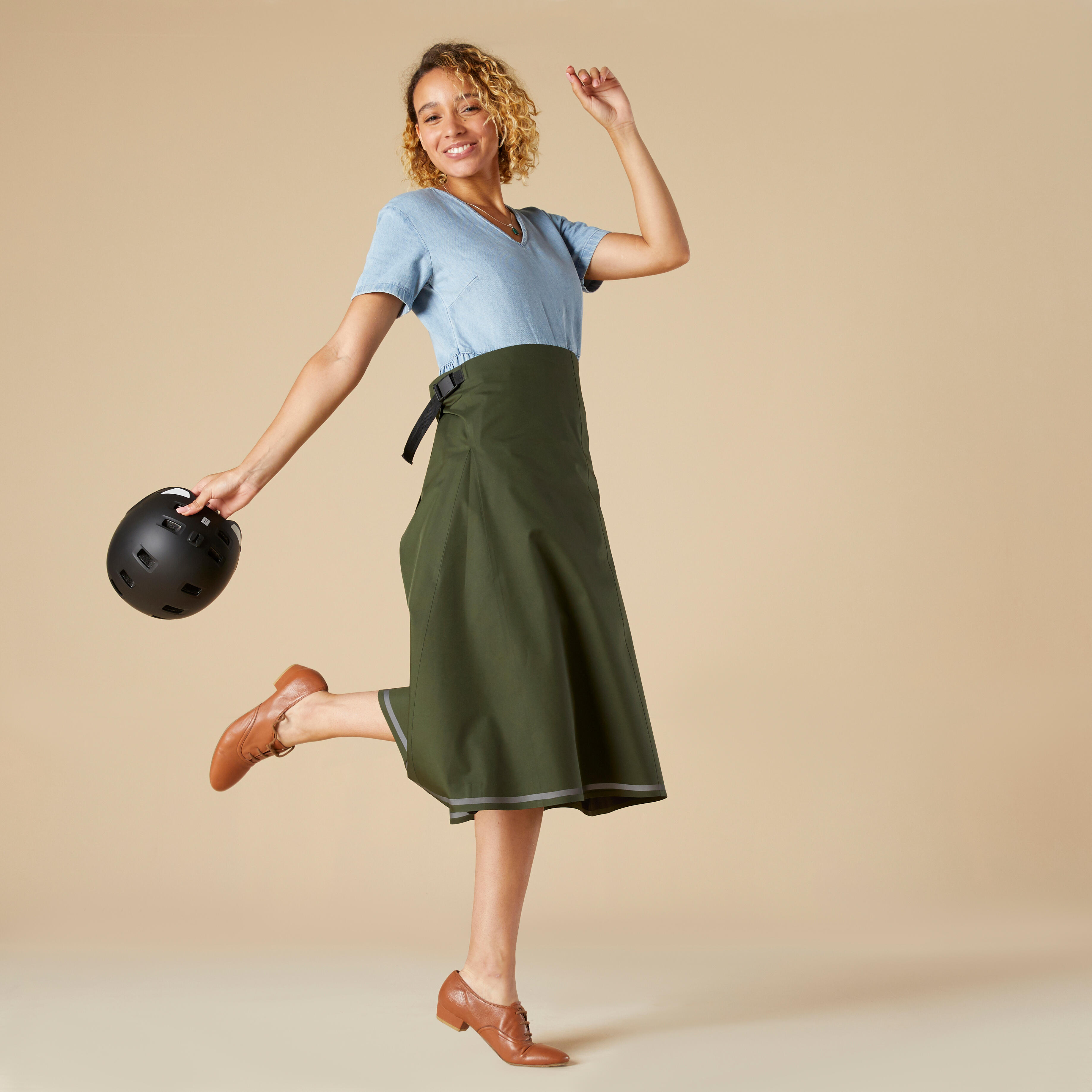 Btwin Fahrrad Regenrock City 900 Damen khaki