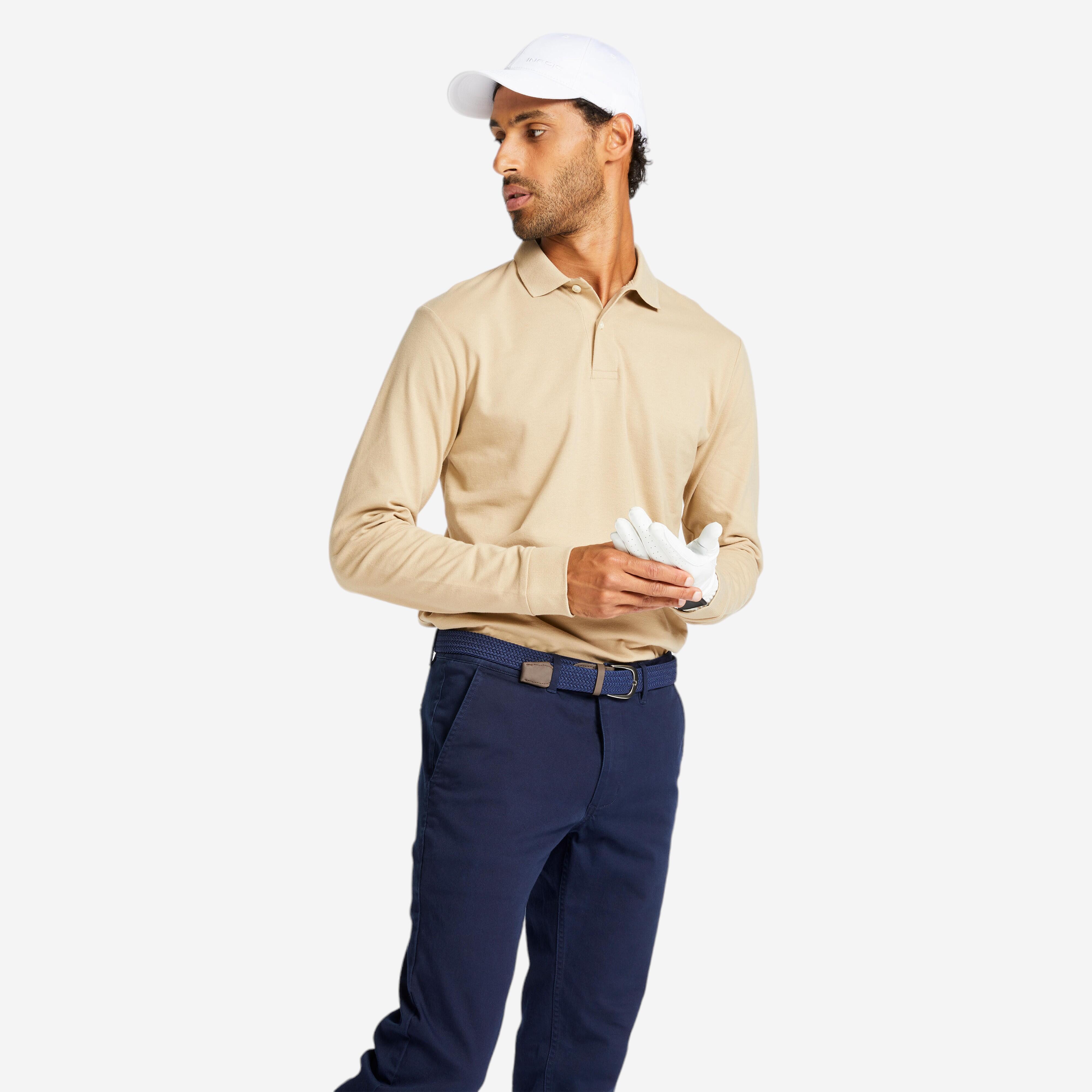 Inesis Golf Poloshirt langarm MW500 Herren khaki
