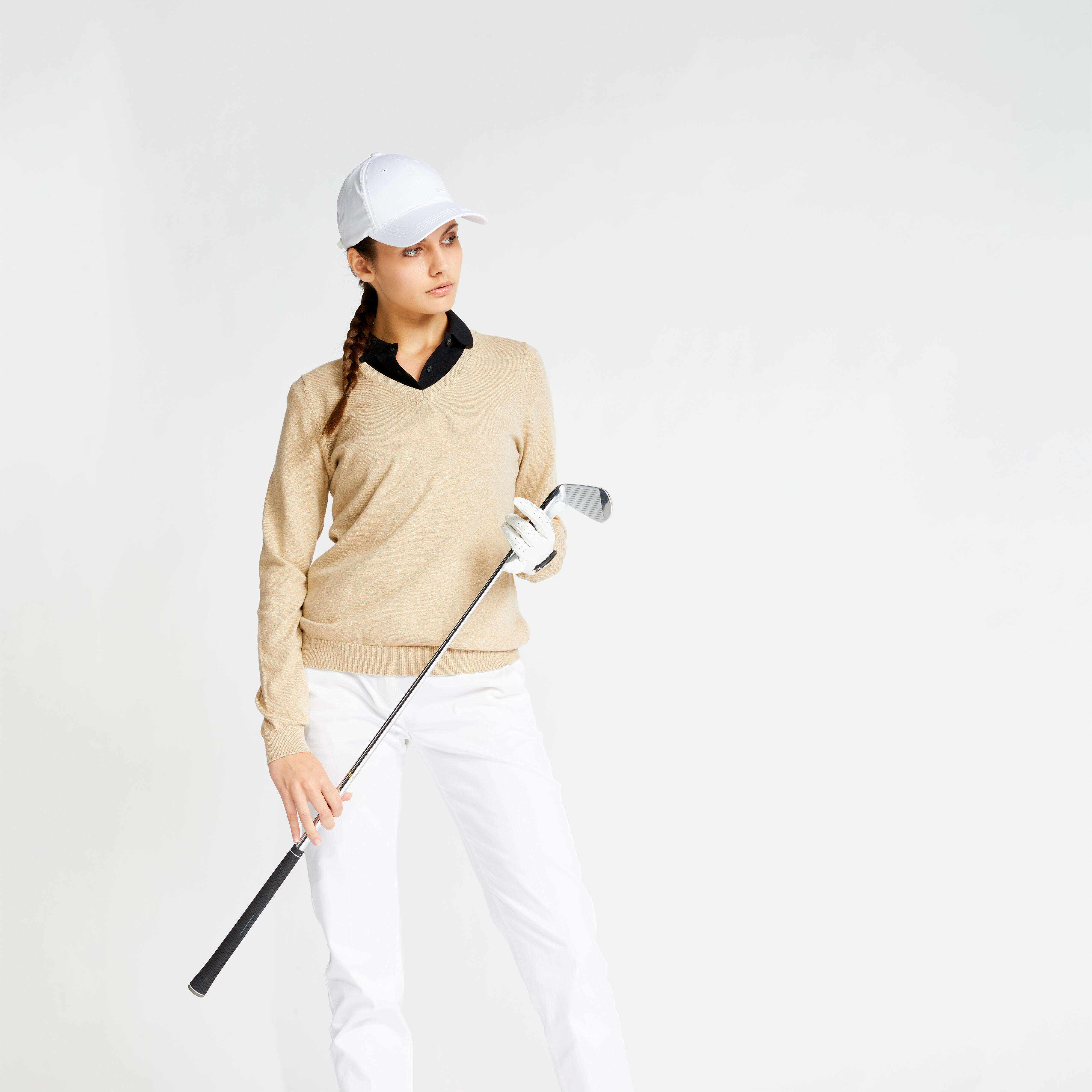 Inesis Golf Pullover V-Ausschnitt MW500 Damen ecru (Naturfarben)
