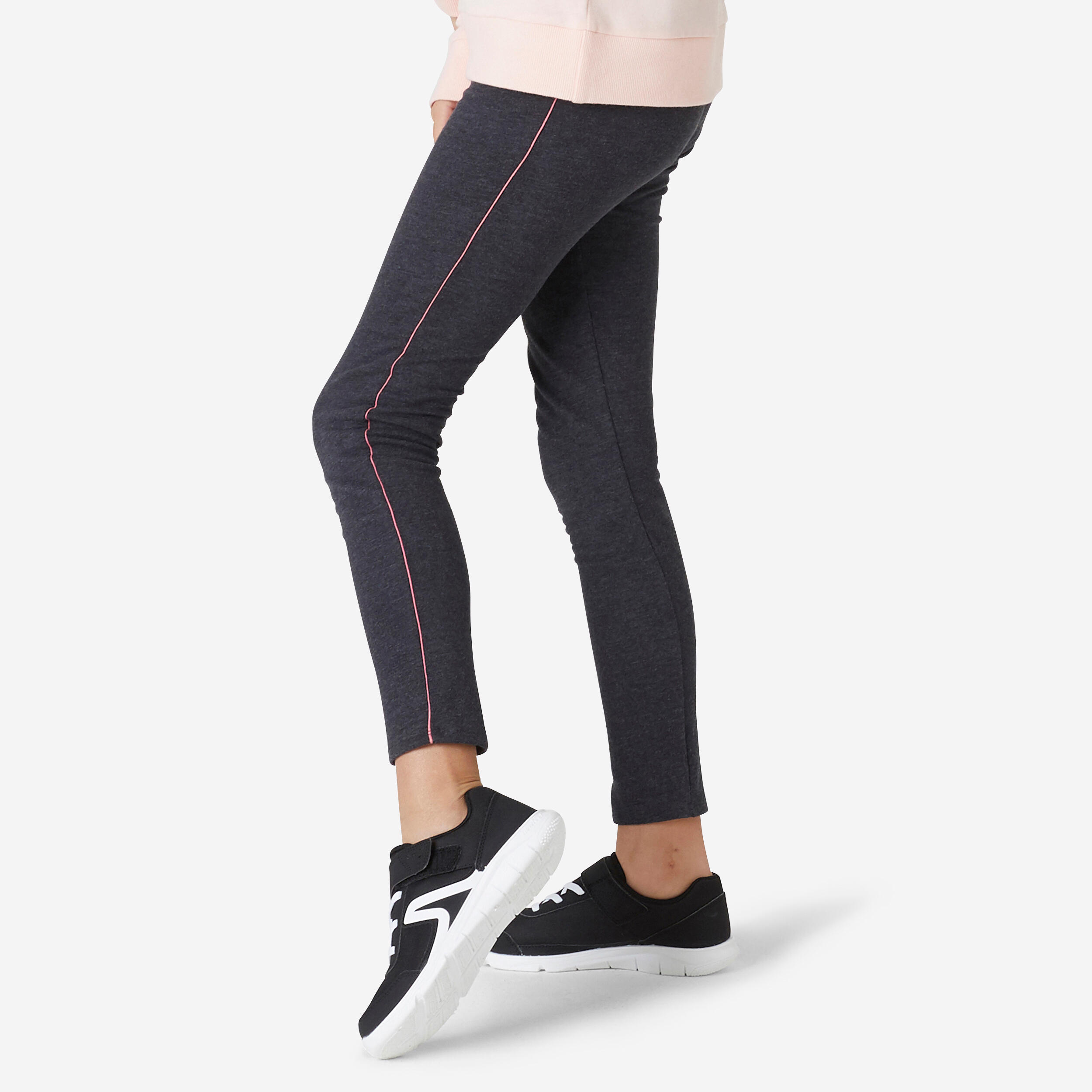 Domyos Leggings warm French Terry Baumwolle Mädchen Basic dunkelgraumeliert