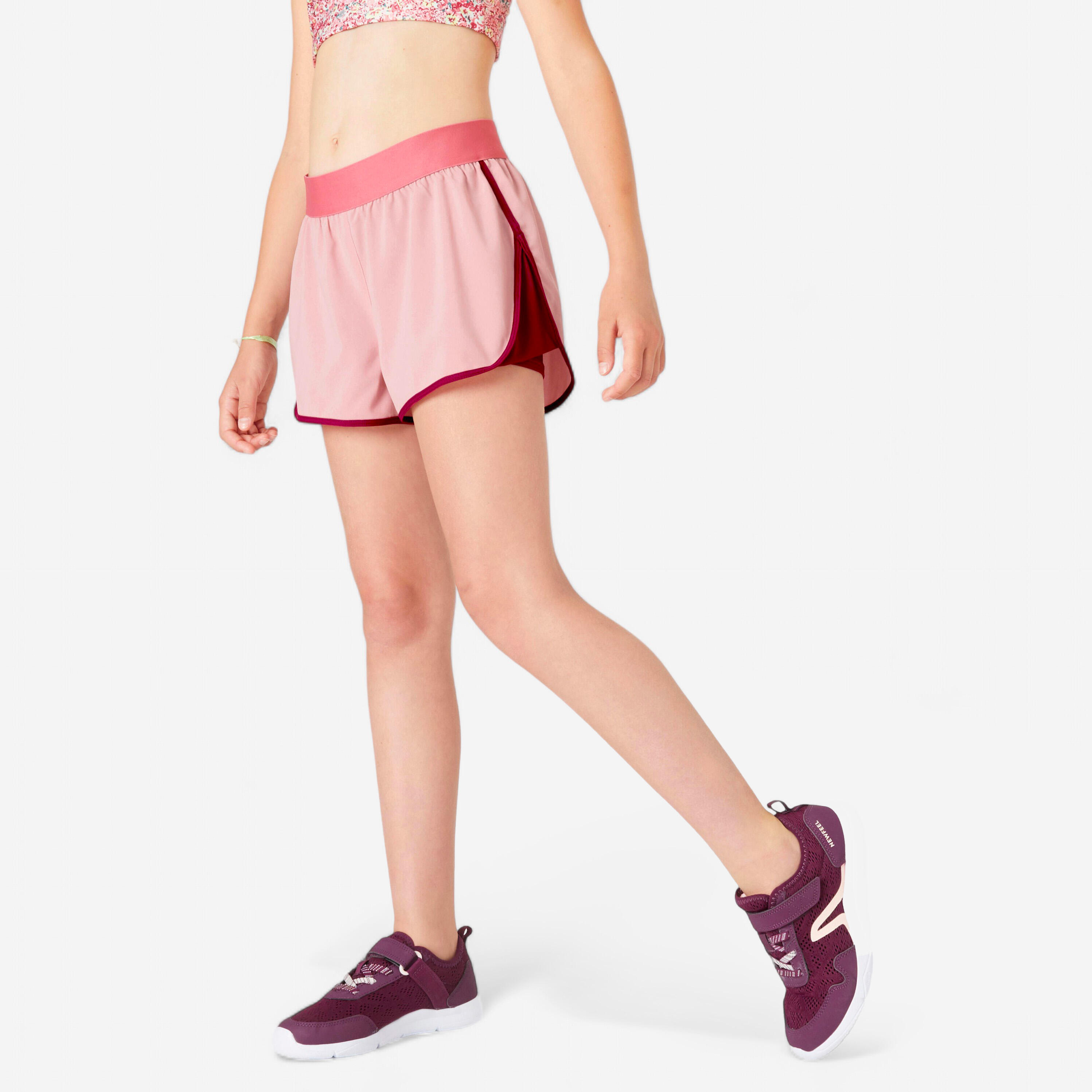 Domyos 2-in-1-Shorts atmungsaktiv Kinder rosa
