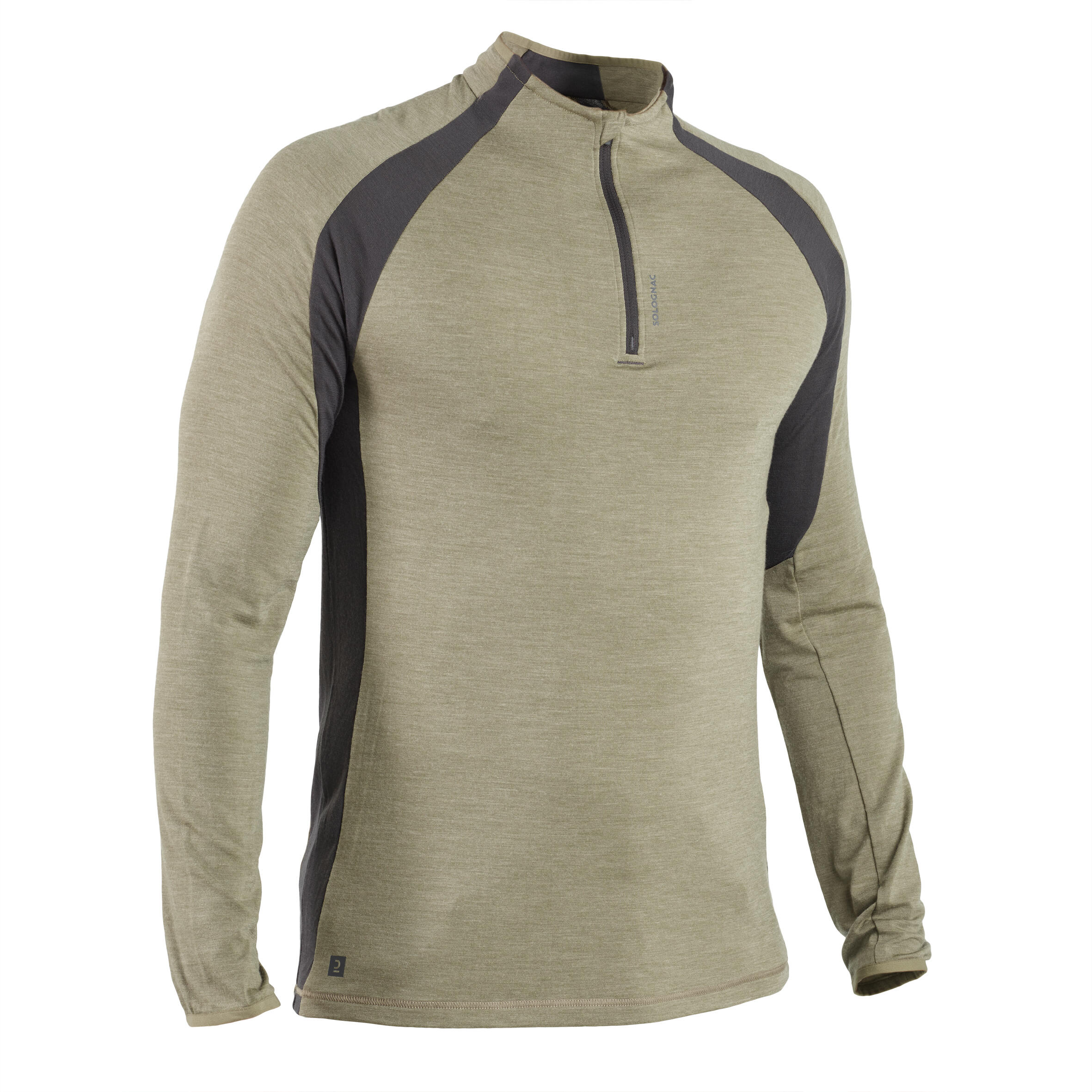 Solognac Jagdshirt langarm 900 Wolle atmungsaktiv mit Reissverschluss grün