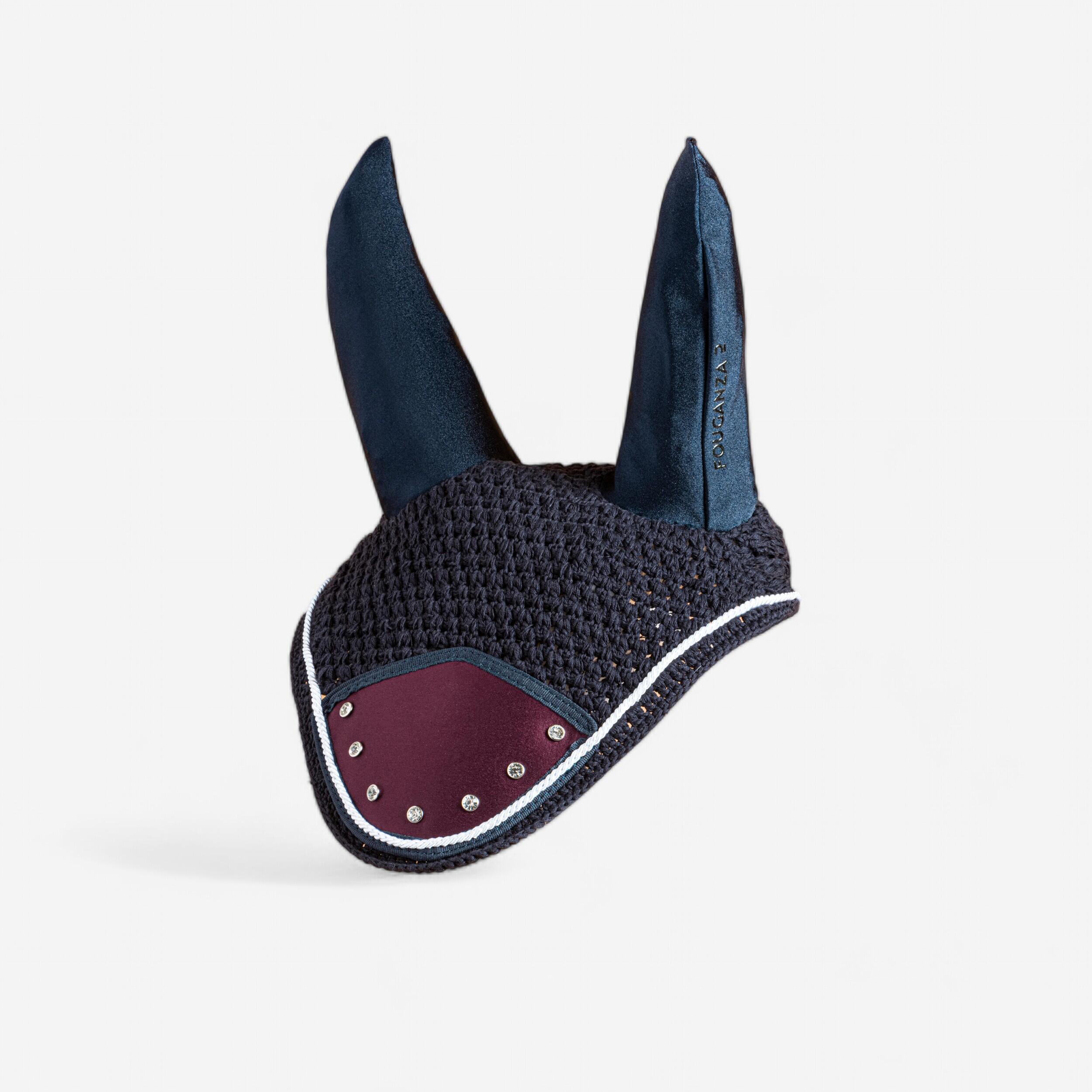 Fouganza Fliegenhaube Strass Pferd marineblau/dunkelburgunder