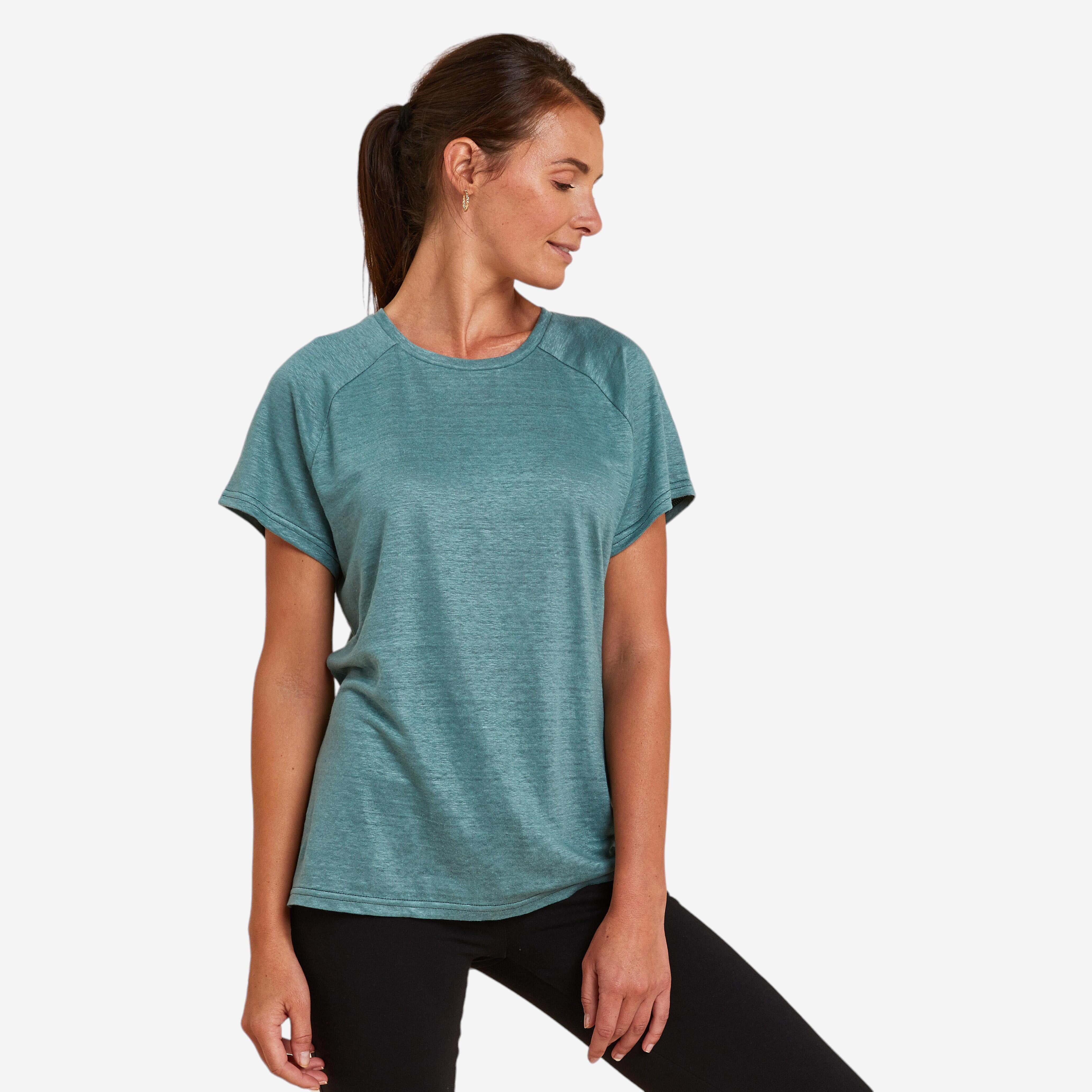 Kimjaly T-Shirt Yoga aus 100 % französischem Leinen Damen grün