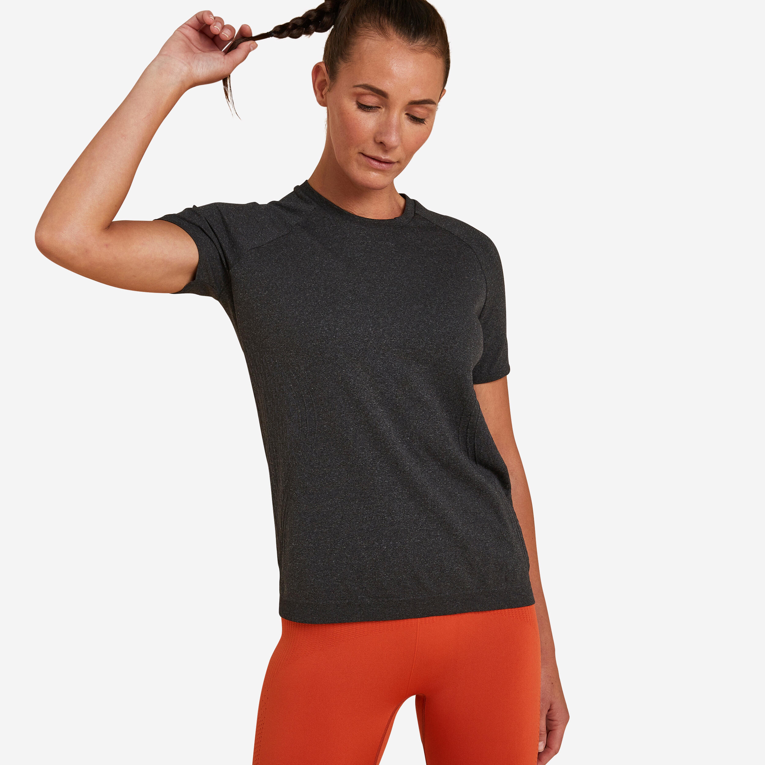 Kimjaly T-Shirt dynamisches Yoga nahtlos Damen schwarzmeliert