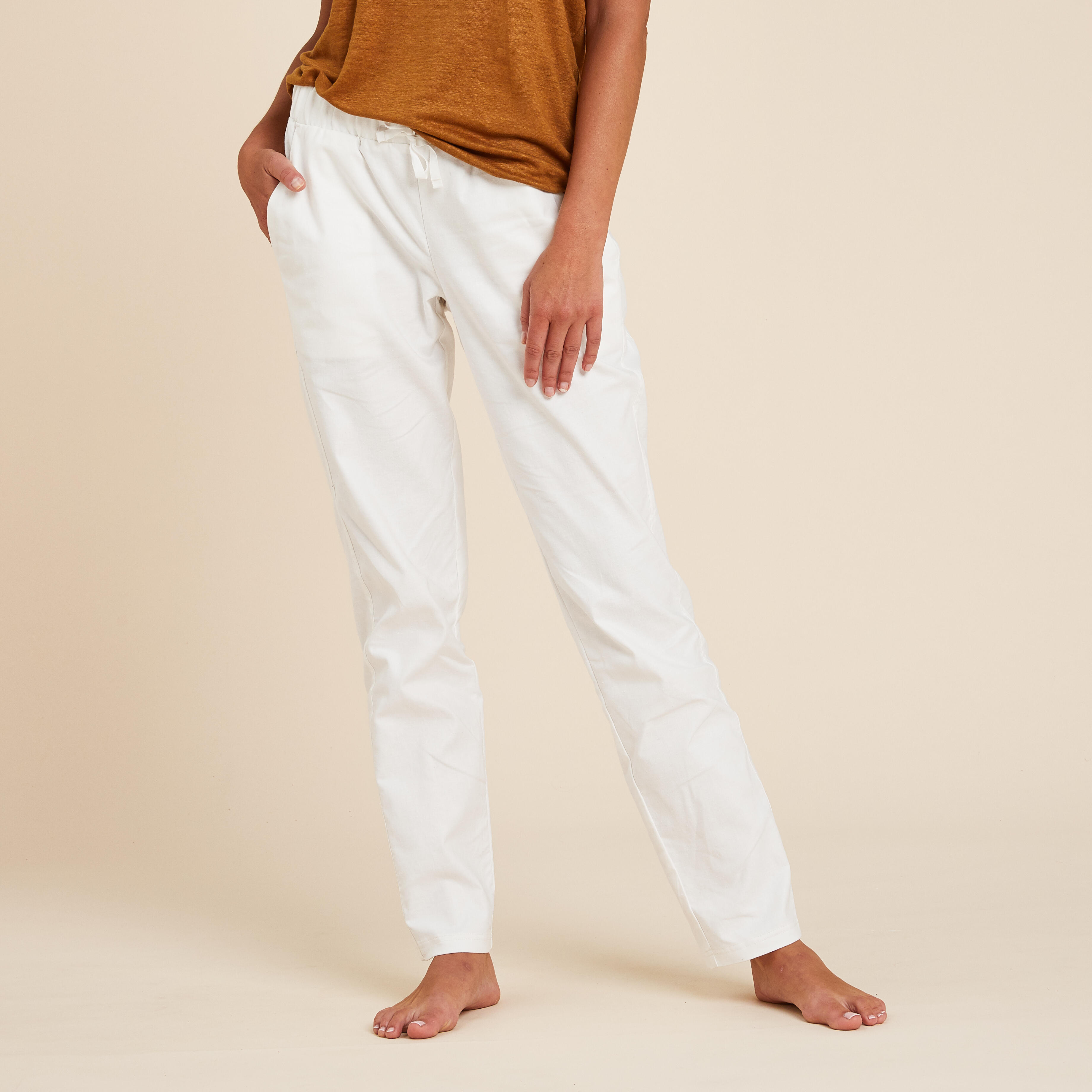 Kimjaly Yogahose Damen Stoff altweiss