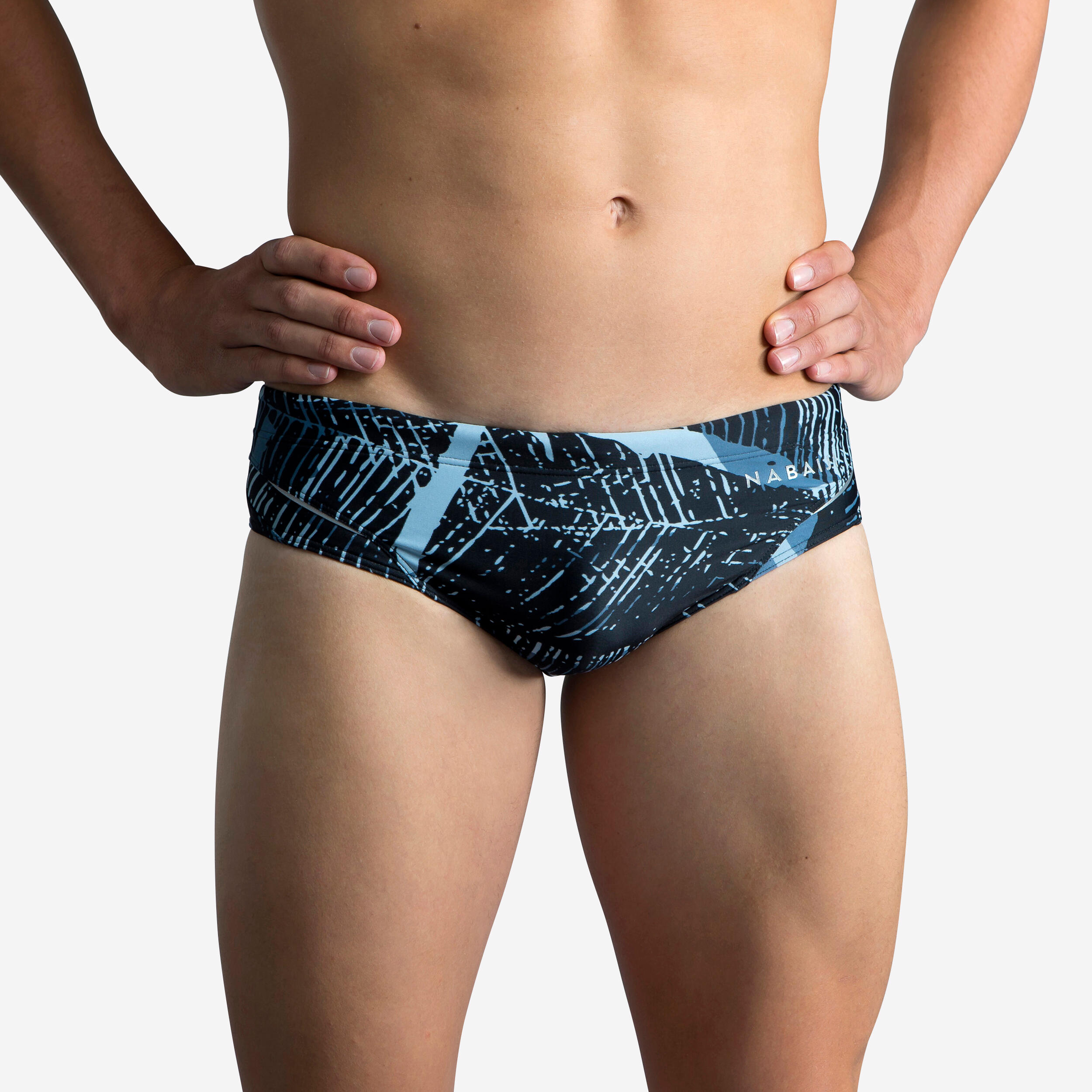 Nabaiji Badehose Slip 900 Herren Print Blaue Linien