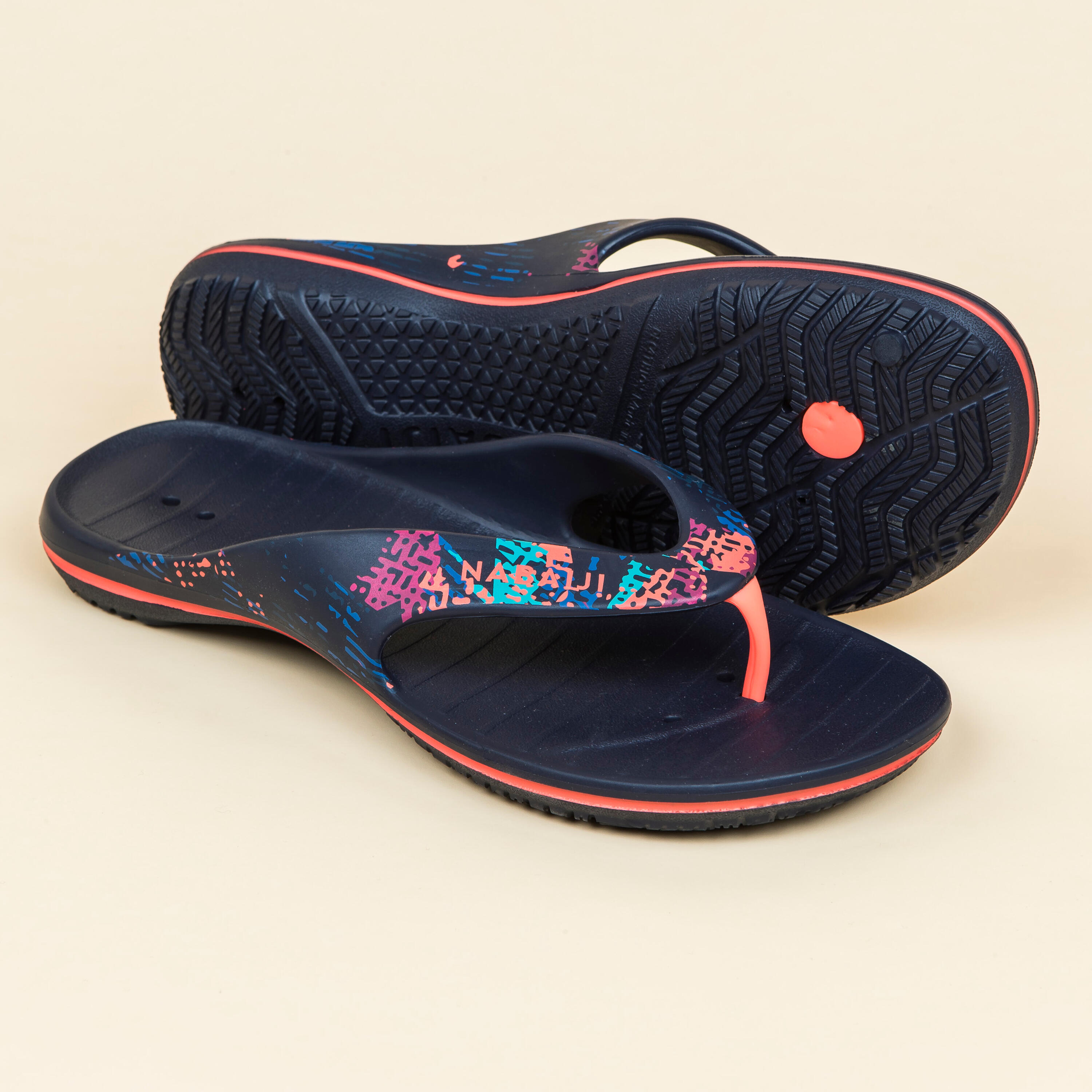 Nabaiji Zehensandalen Tonga 500 Damen marineblau/koralle