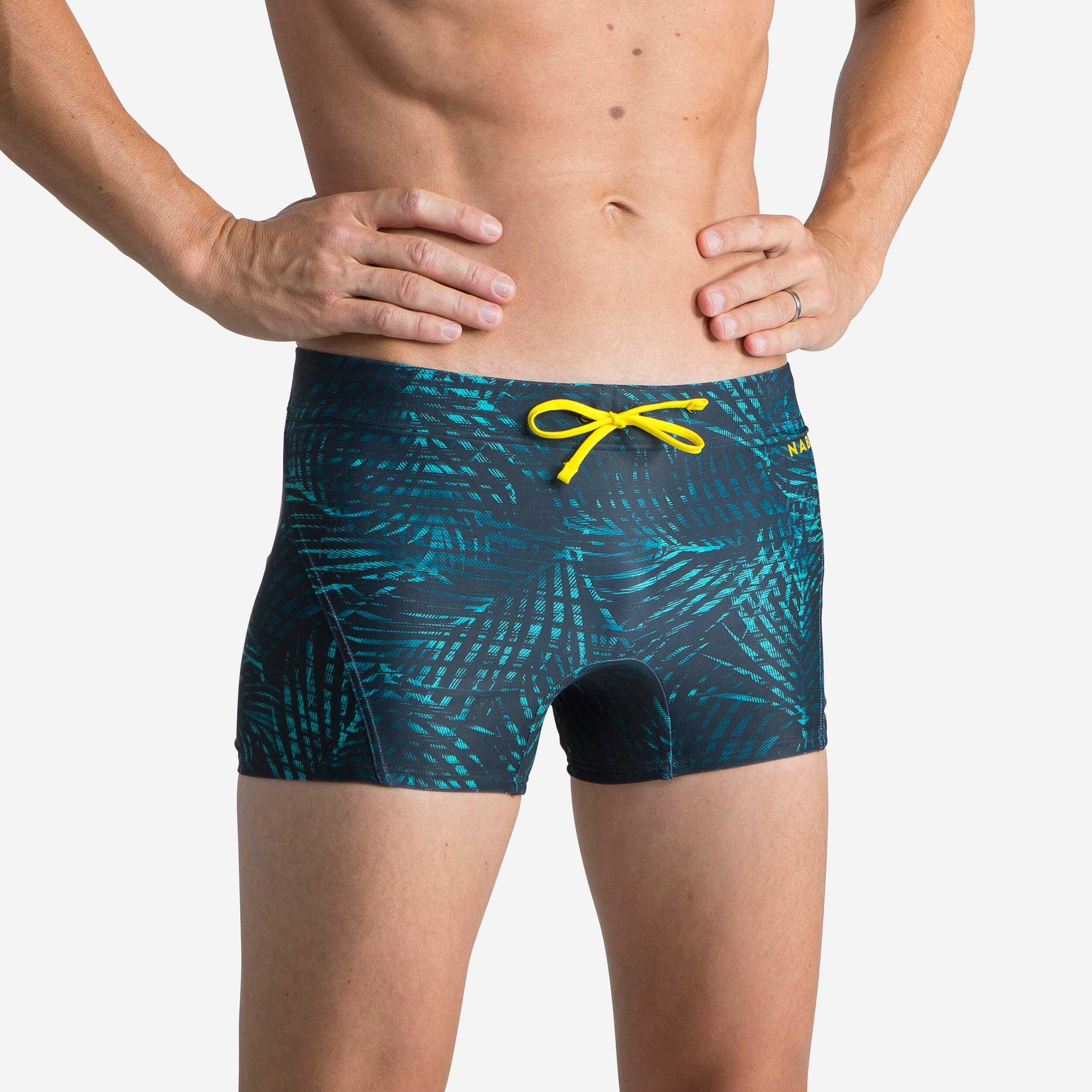 Nabaiji Badehose Boxer 100 Full Herren schwarz/gelb