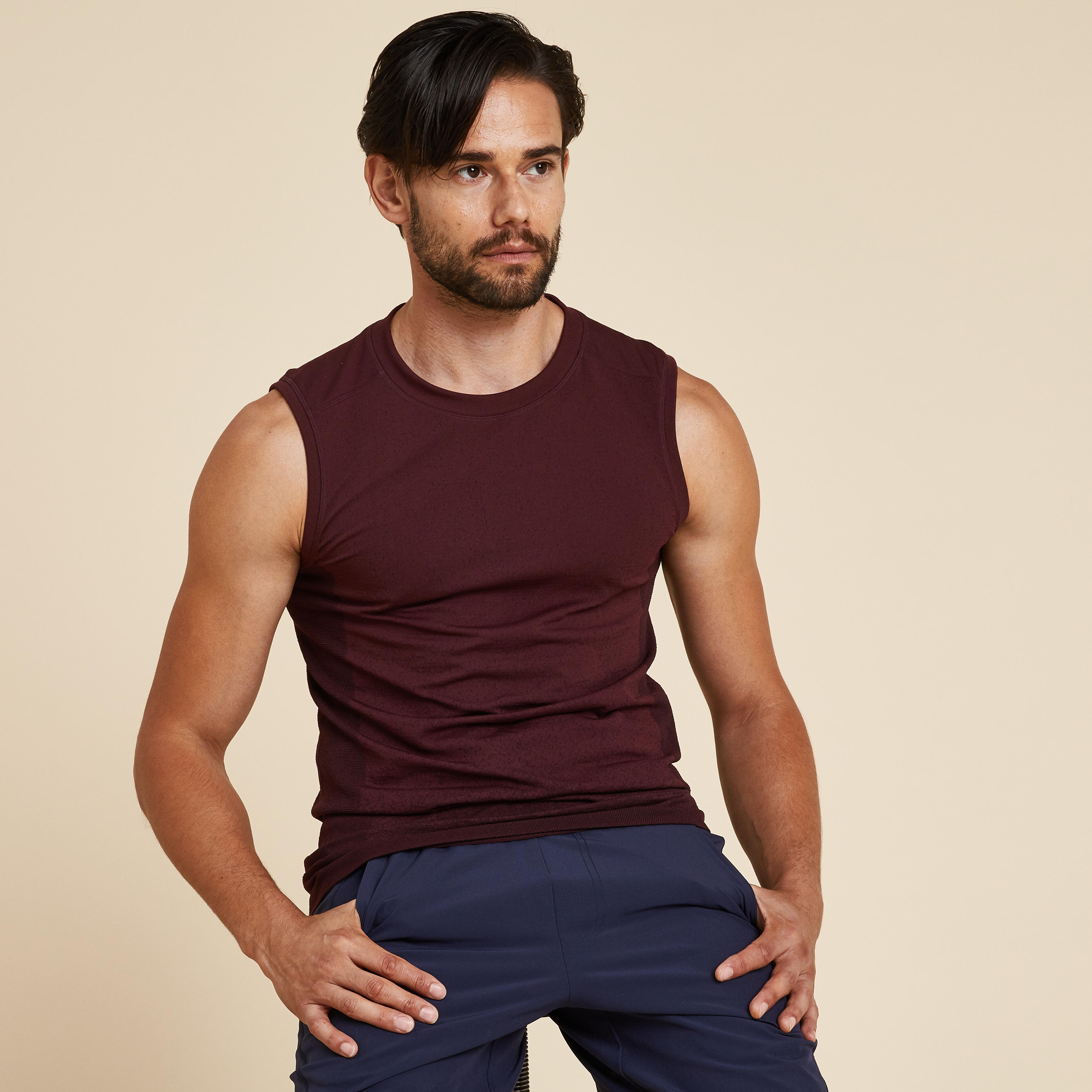 Kimjaly Tank-Shirt Yoga nahtlos Herren bordeaux