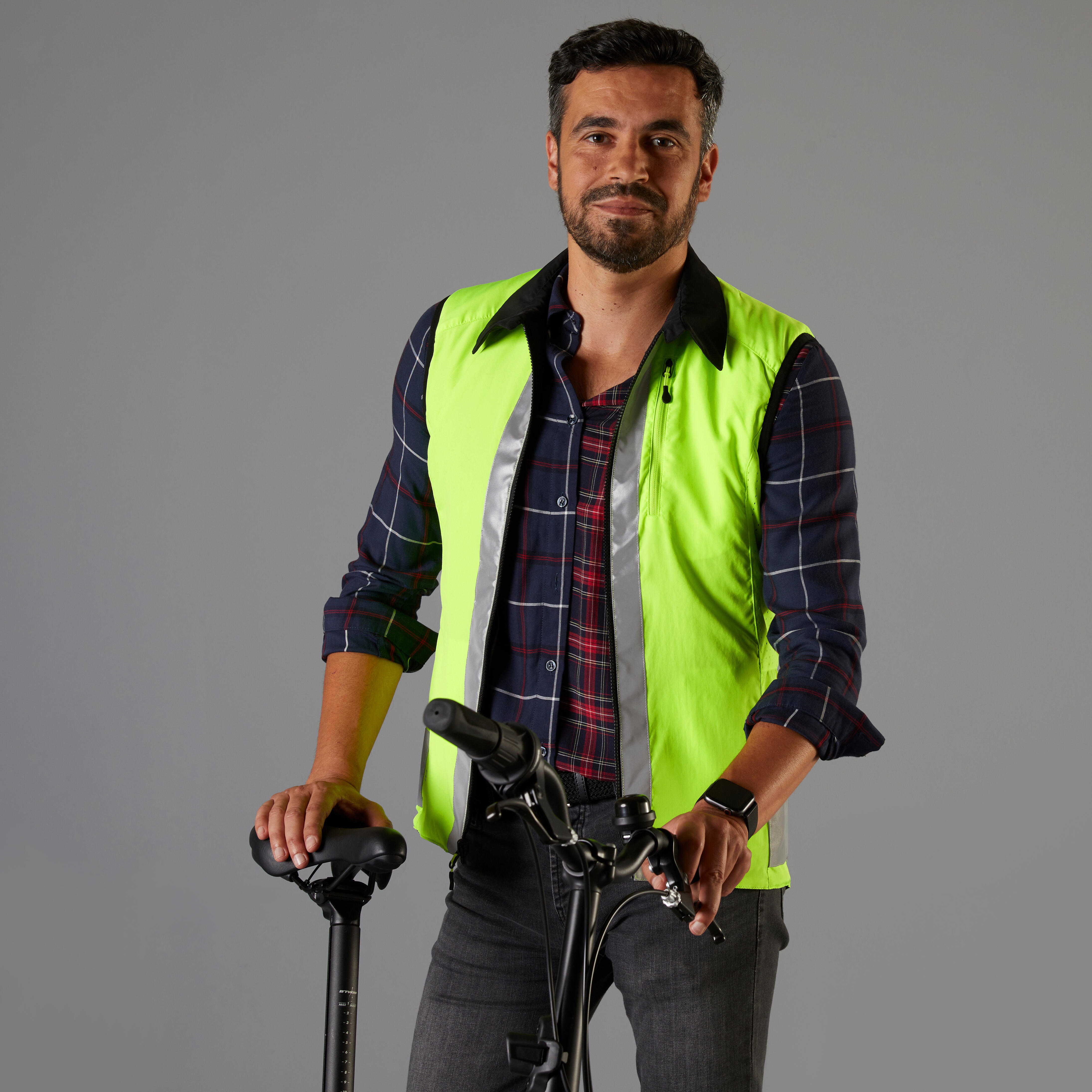 Btwin Fahrradweste Warn-Wendeweste 560 Herren schwarz/gelb PSA-zertifiziert