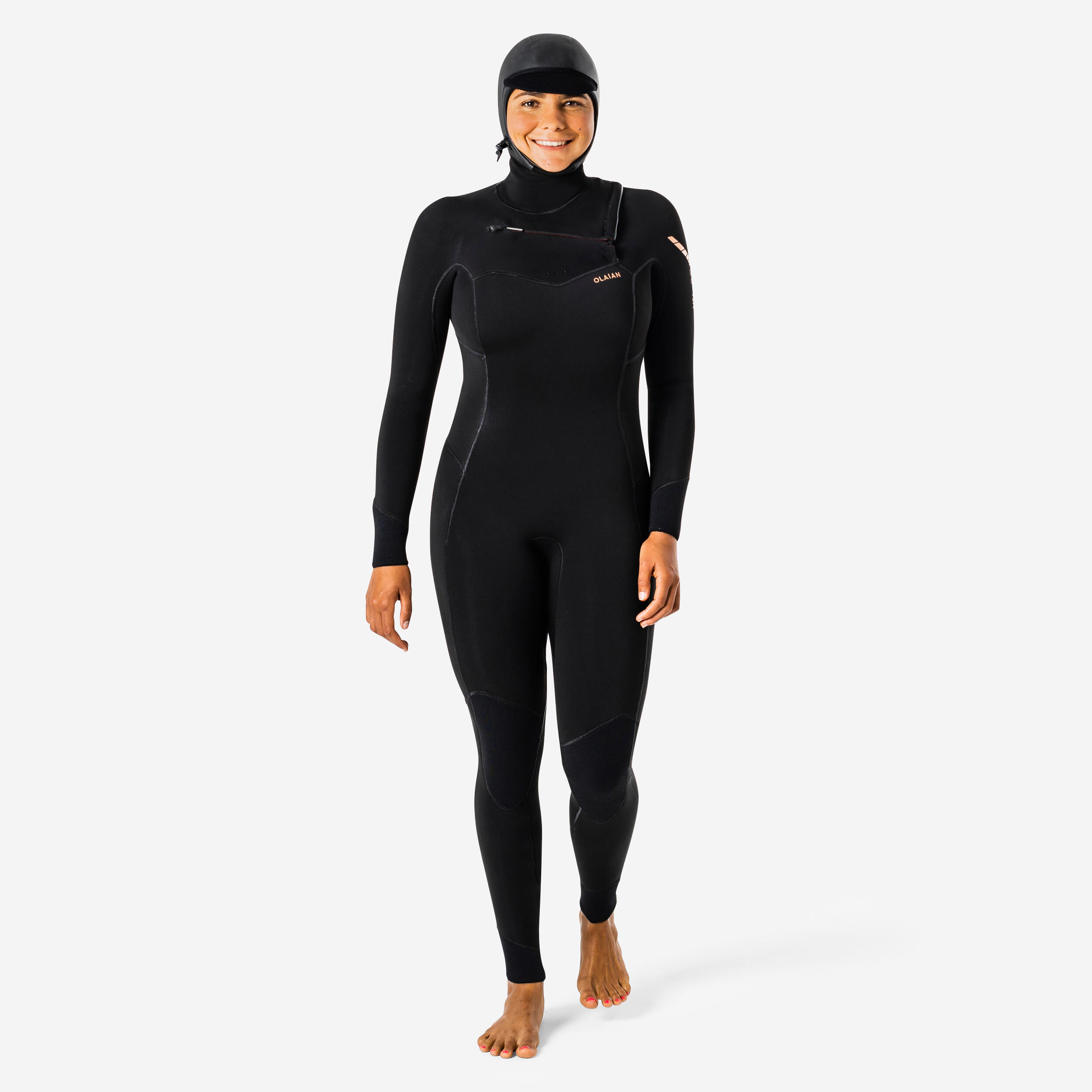 Olaian Neoprenanzug Surfen 5/4 mm mit Kapuze und Brustreissverschluss Damen
