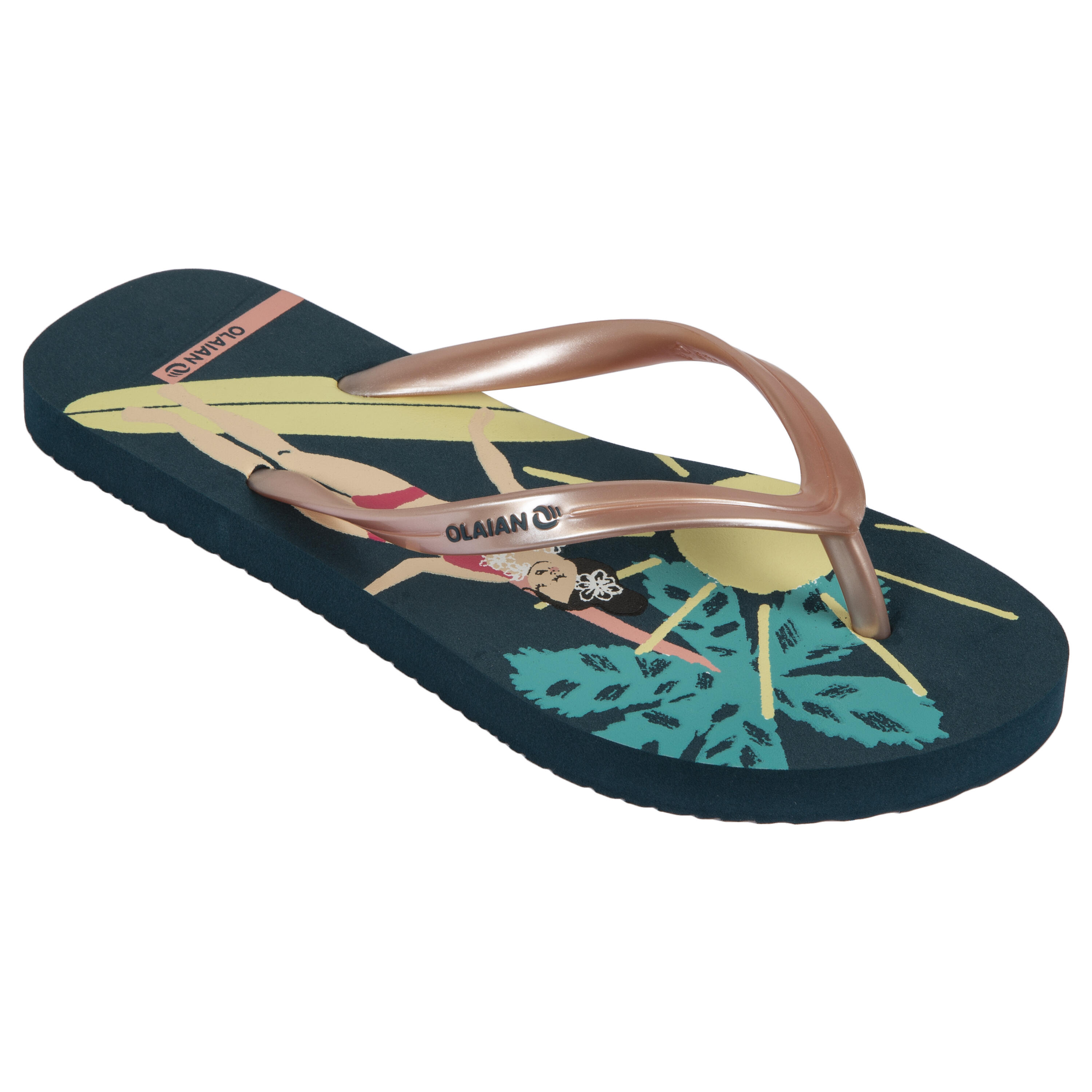 Olaian Zehensandalen Mädchen 120 Leo schwarz/gold