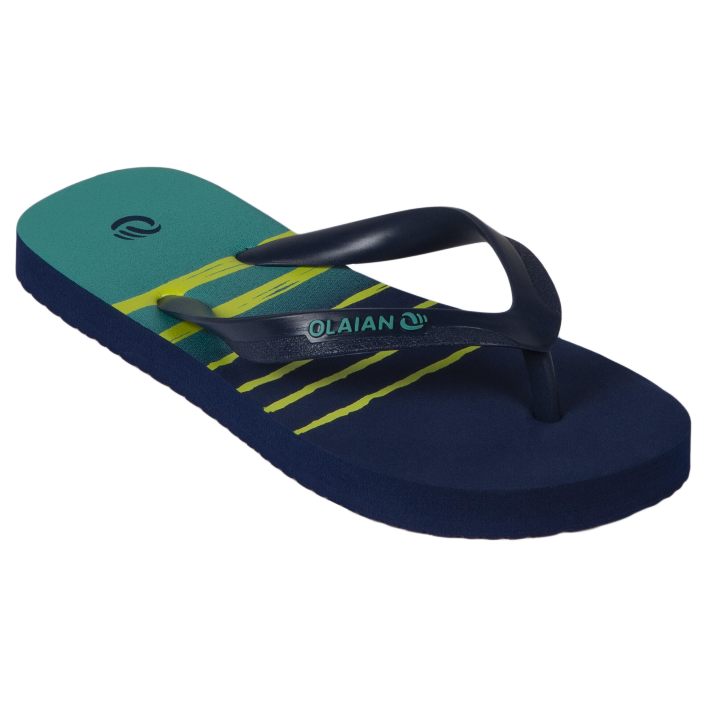 Olaian Zehensandalen Kinder 120 Stripy dunkelblau/grün