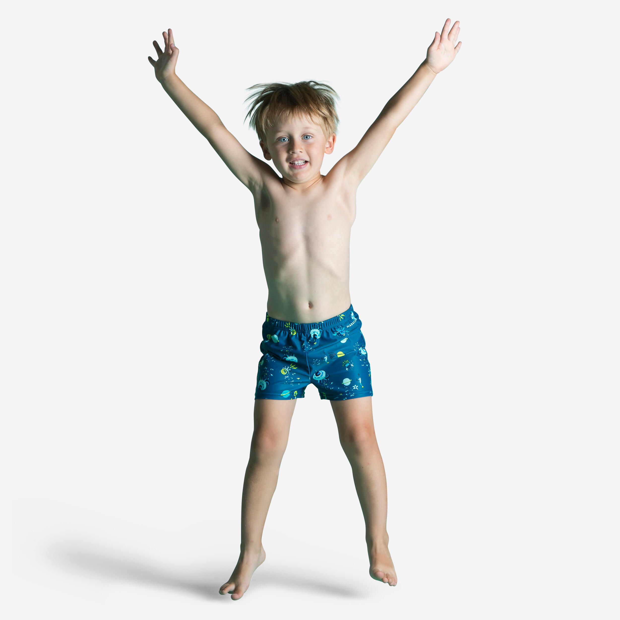 Nabaiji Windel-Badehose Boxer Baby waschbar blau bedruckt