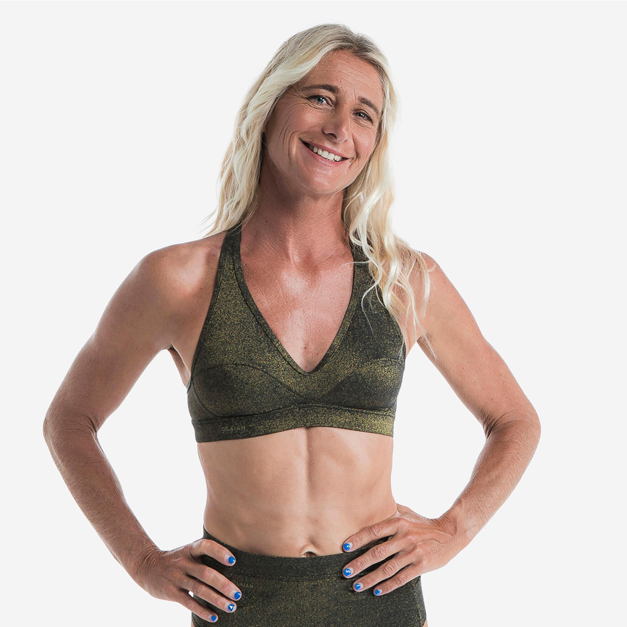 Olaian Bikini-Oberteil Damen Bustier Ana Pailletten schwarz/gold