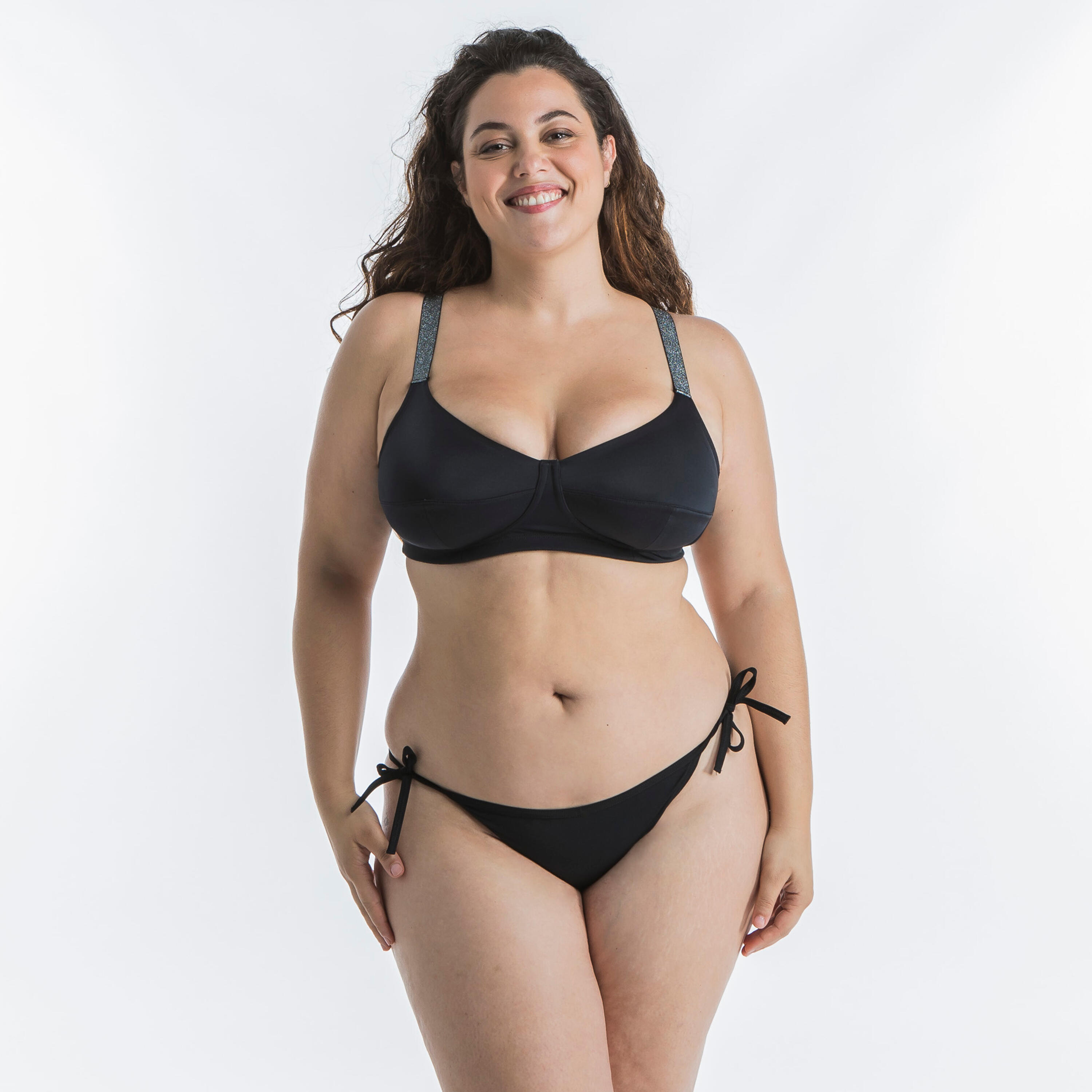 Olaian Bikini-Oberteil Surfen Balconnet Astrid schwarz mit hochkomfortablem Textilbügel