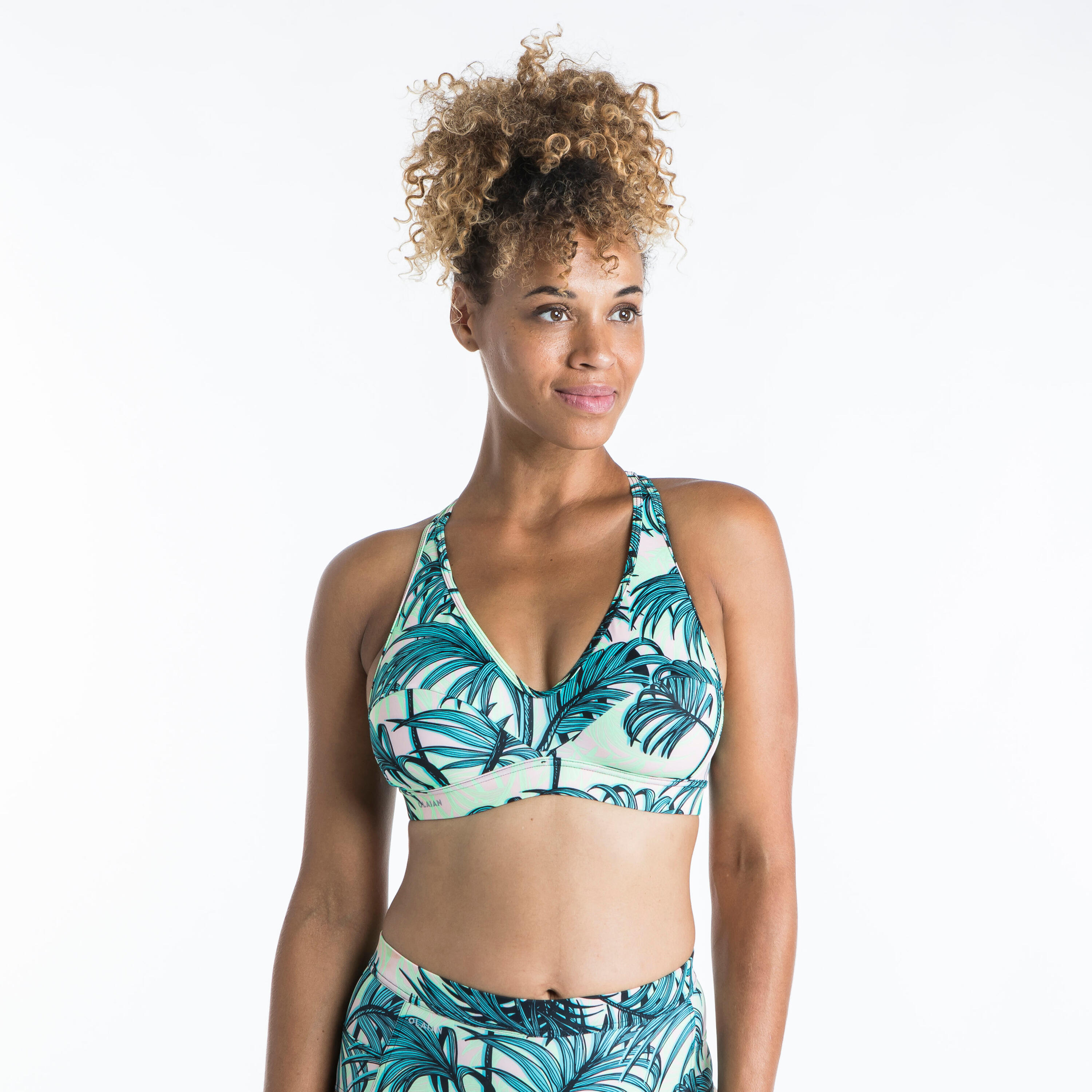Olaian Bikini-Oberteil Damen Bustier Ana Presana grün/hellrosa