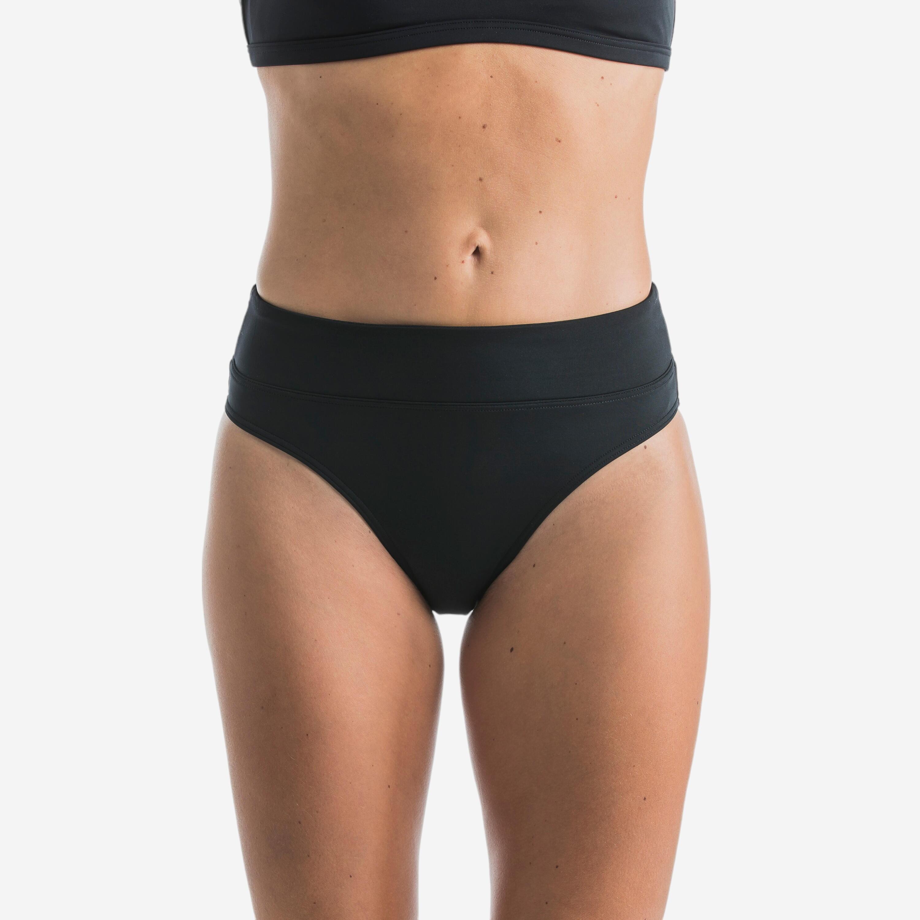 Olaian Bikini-Hose Damen hoher figurformender Taillenbund Nora schwarz