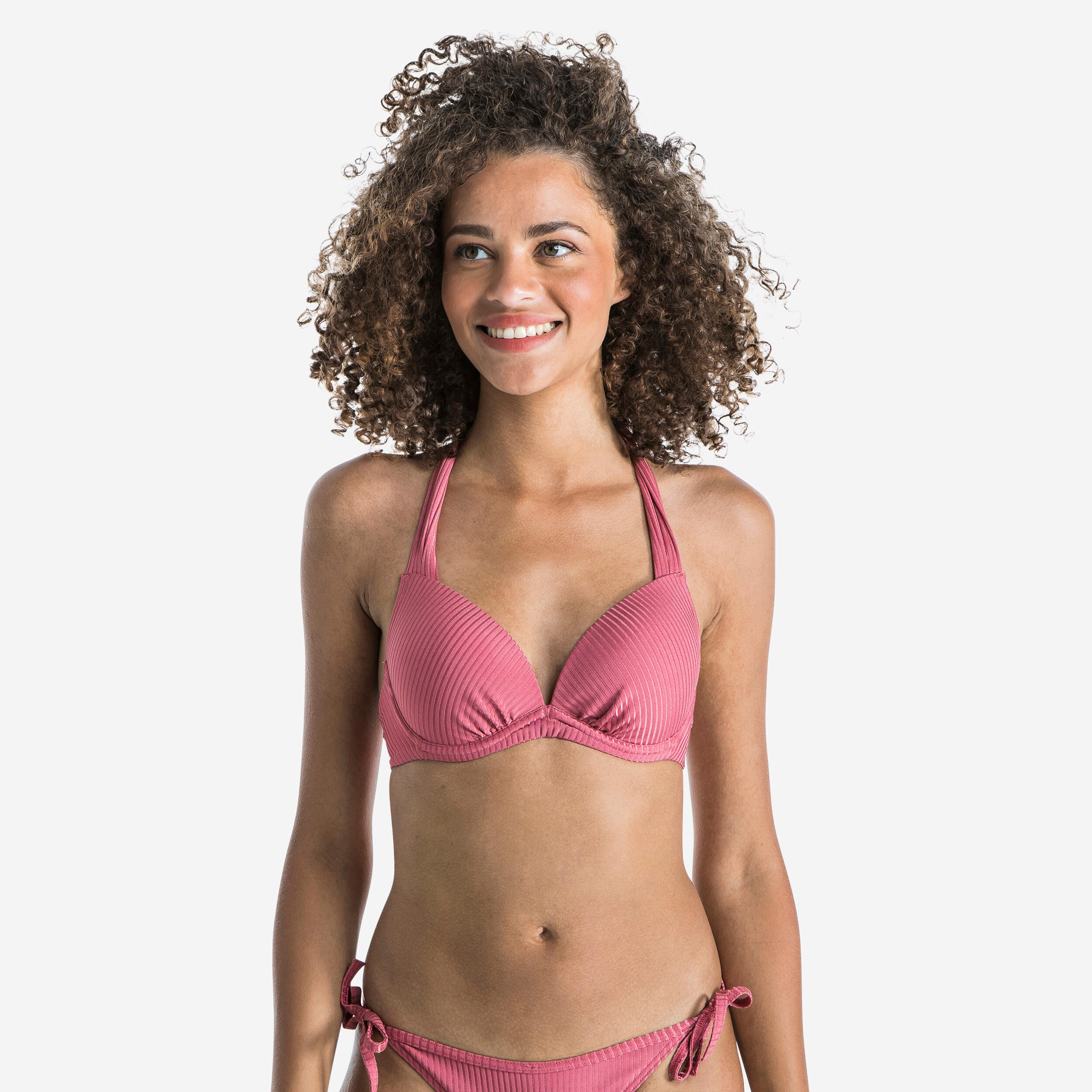 Olaian Bikini-Oberteil Damen Push Up mit Bügel gerippt Elena rosa
