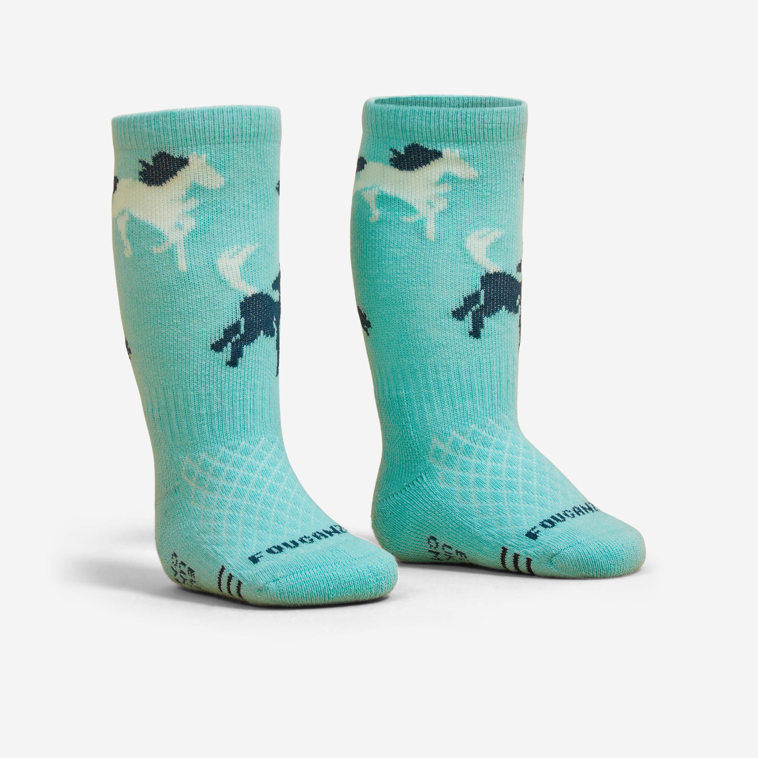Fouganza Reitsocken 500 Baby türkis/grün mit Motiven
