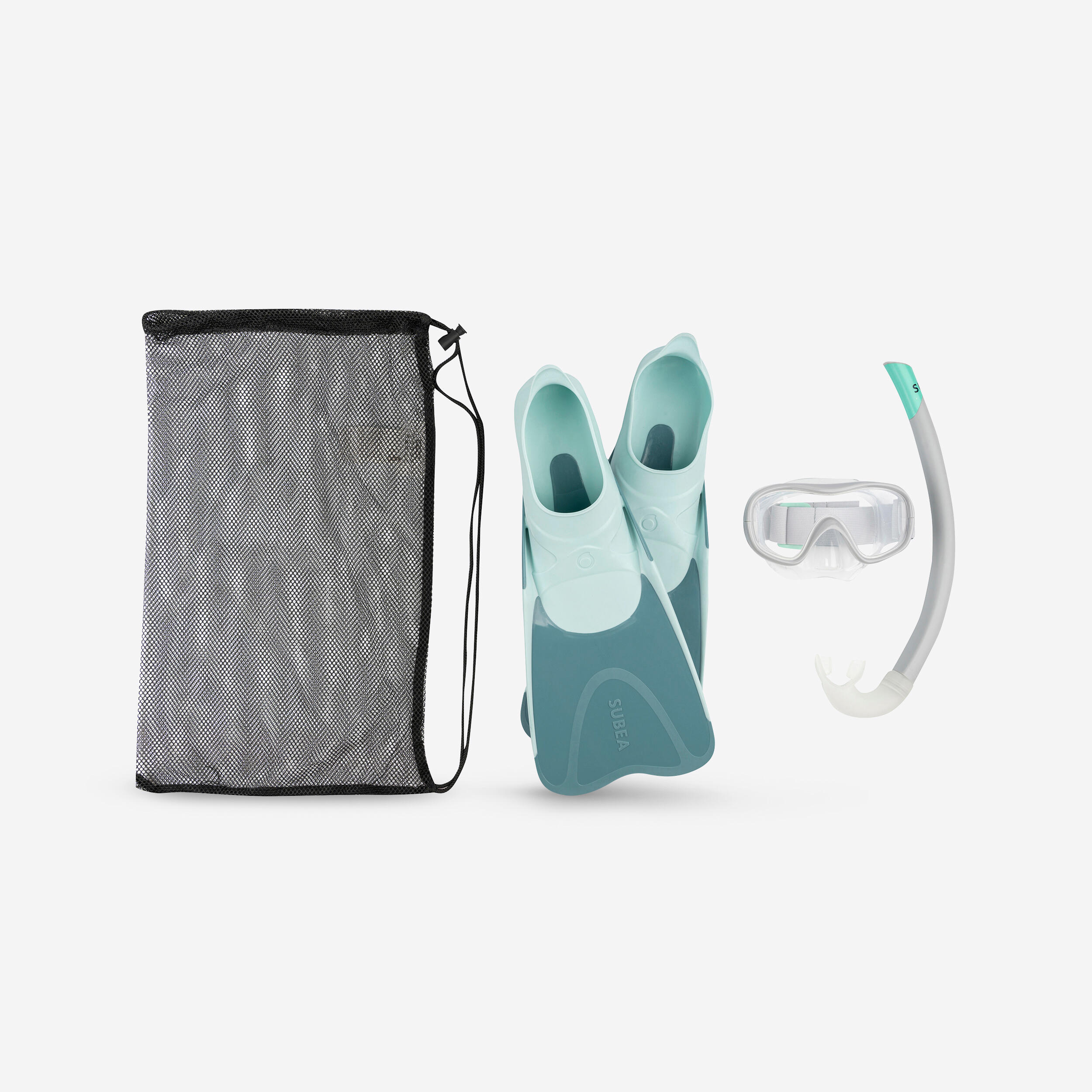Subea Schnorchel-Set SNK 500 mit Flossen Maske Schnorchel für Kinder blaugrau/grün