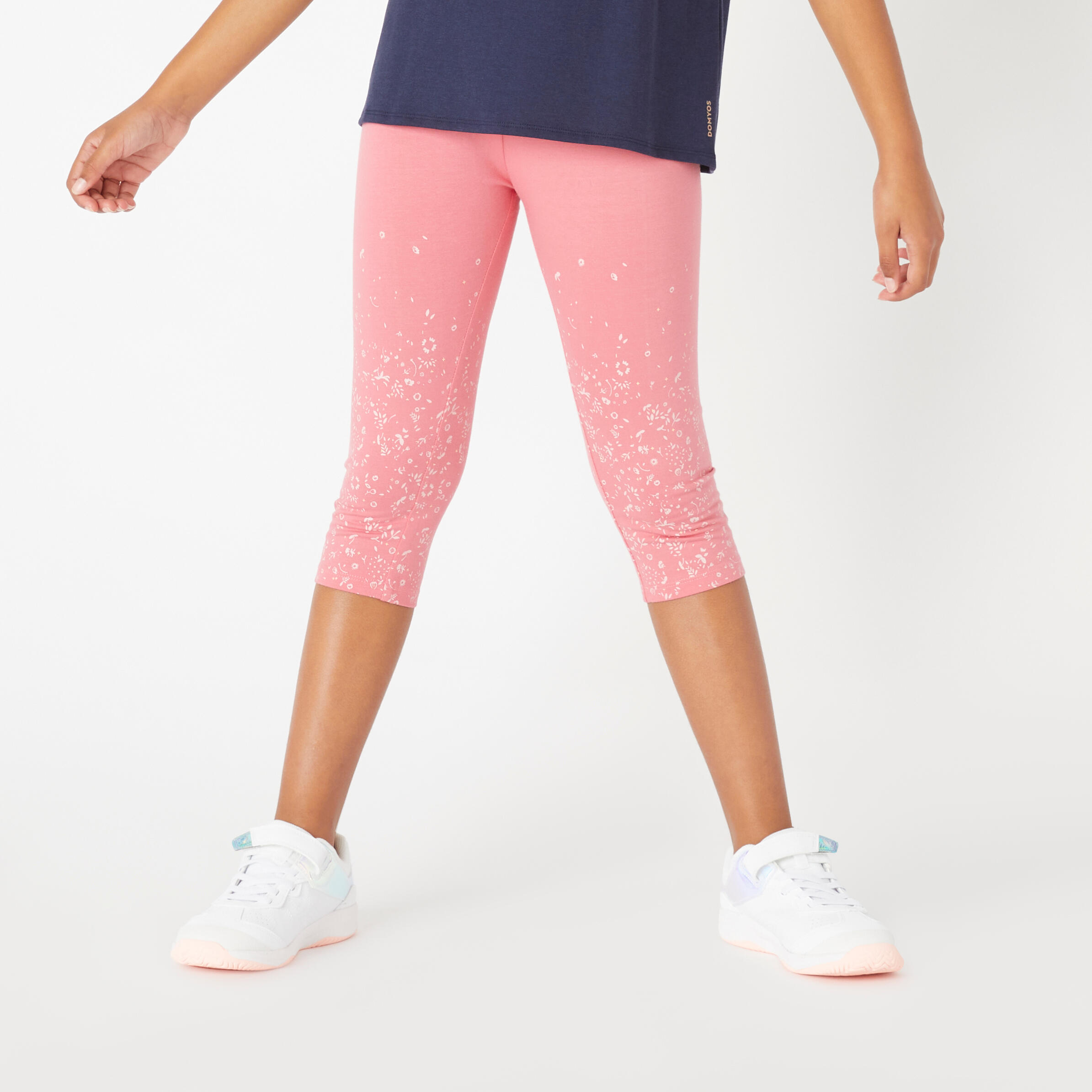 Domyos 3/4-Leggings Baumwolle 320 Kinder grün bedruckt