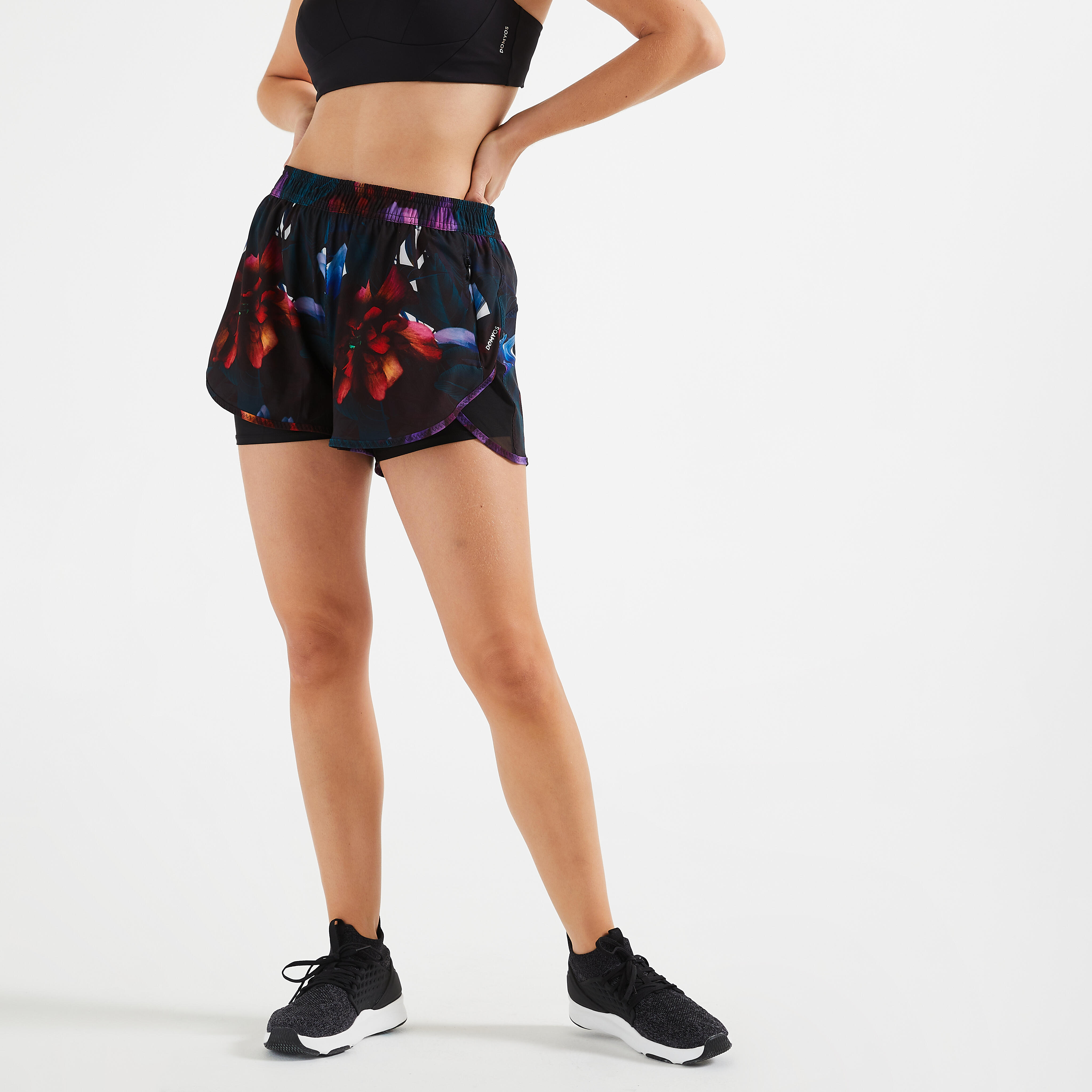 Domyos Shorts 2-in-1 Fitness reibungsarm bedruckt