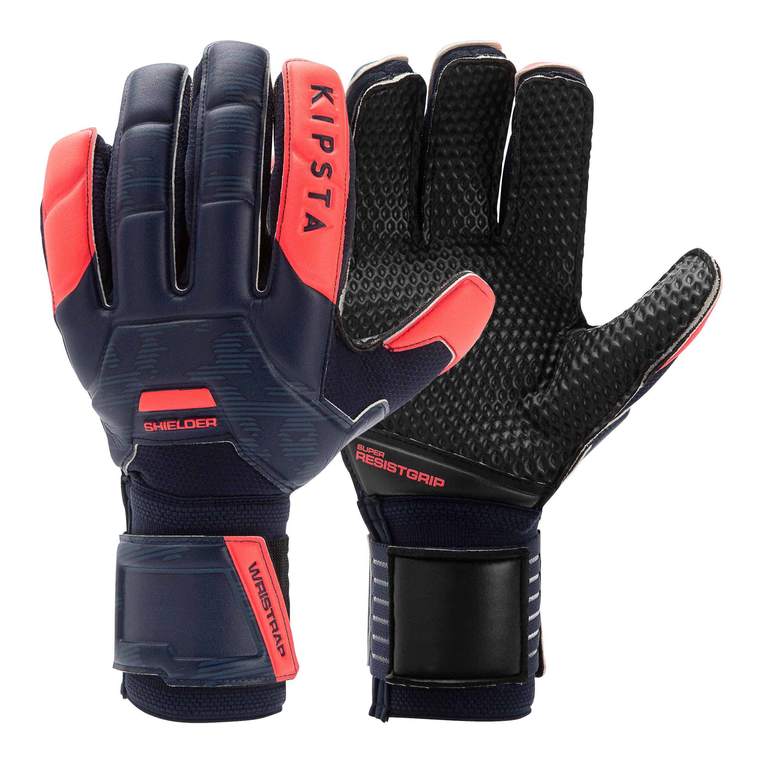 Kipsta Torwarthandschuhe Fussball F500 Resist Shielder Erwachsene blau/rosa