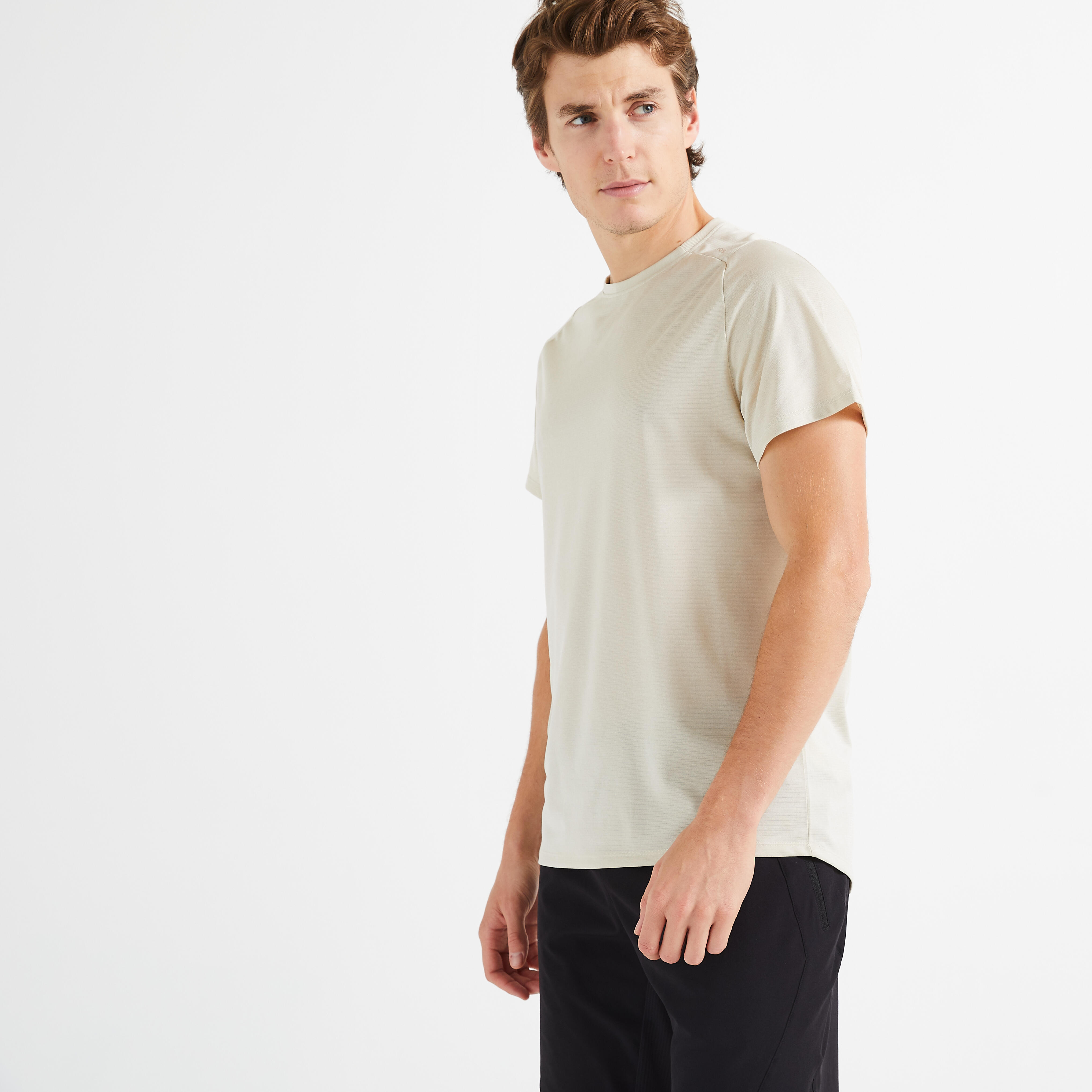 Domyos T-Shirt 500 Fitness atmungsaktiv Rundhals Herren beige