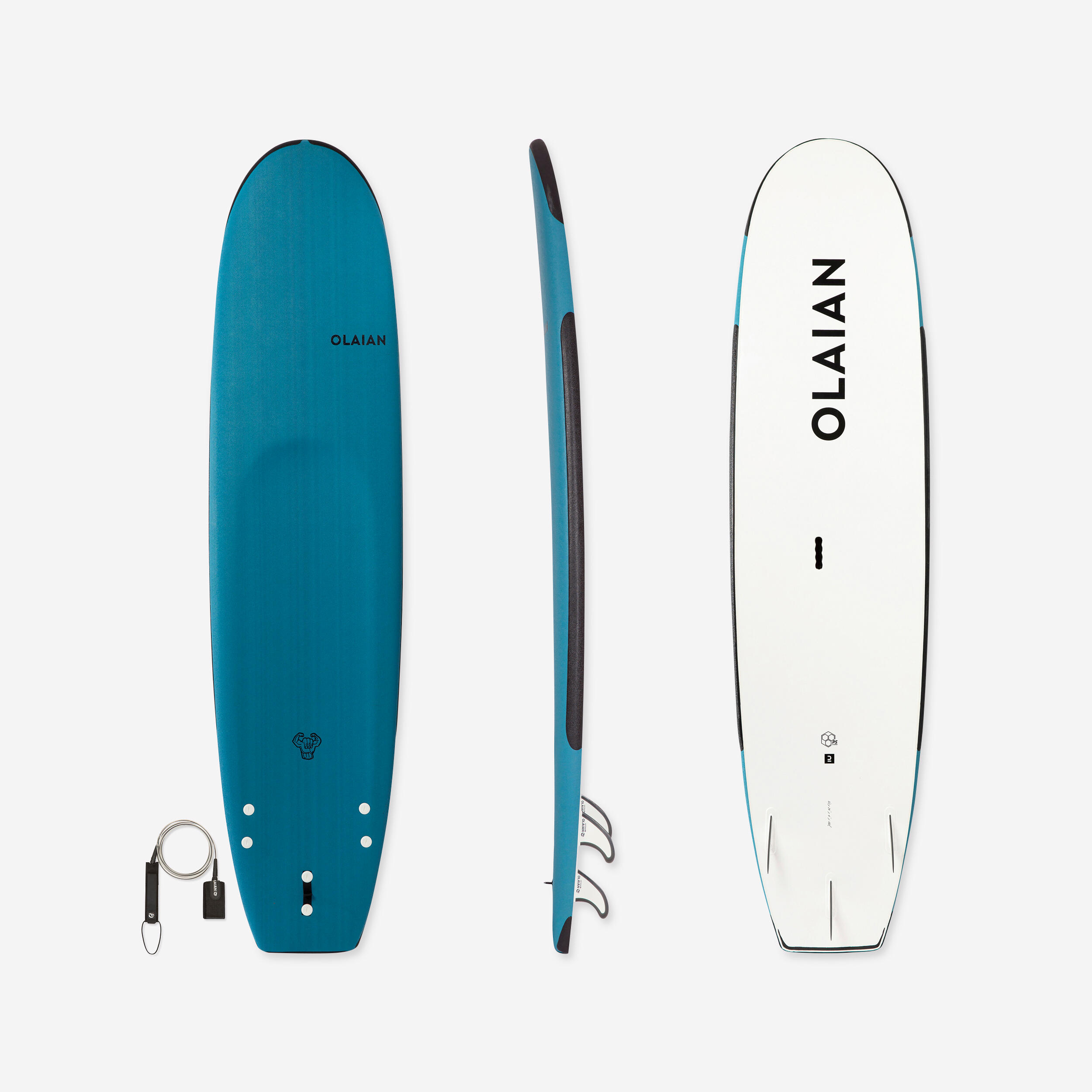 Olaian Surfboard 100 Schaumstoff verstärkt 8'2" 100 L mit Leash