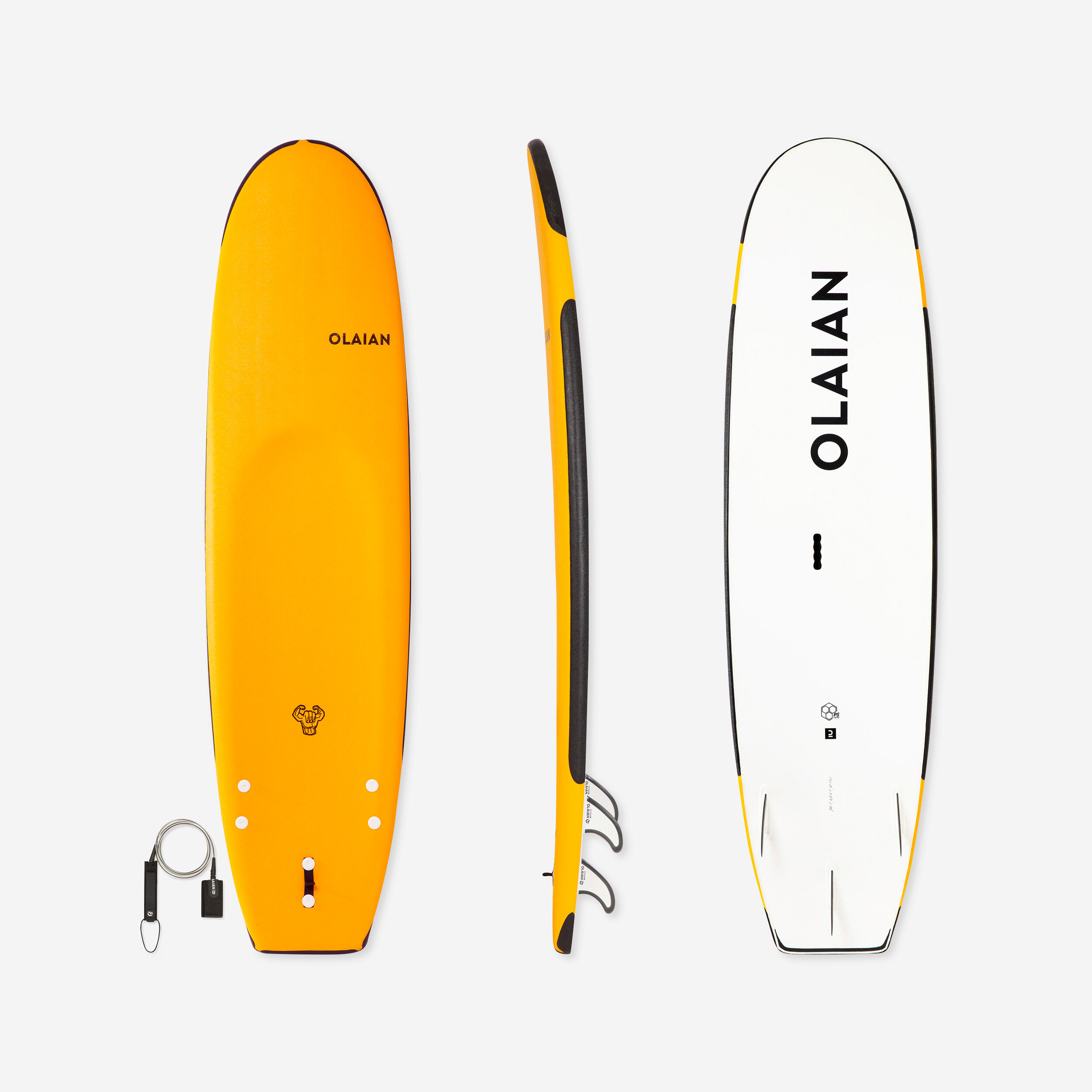 Olaian Surfboard 100 Schaumstoff verstärkt 7'5" 80 L mit Leash