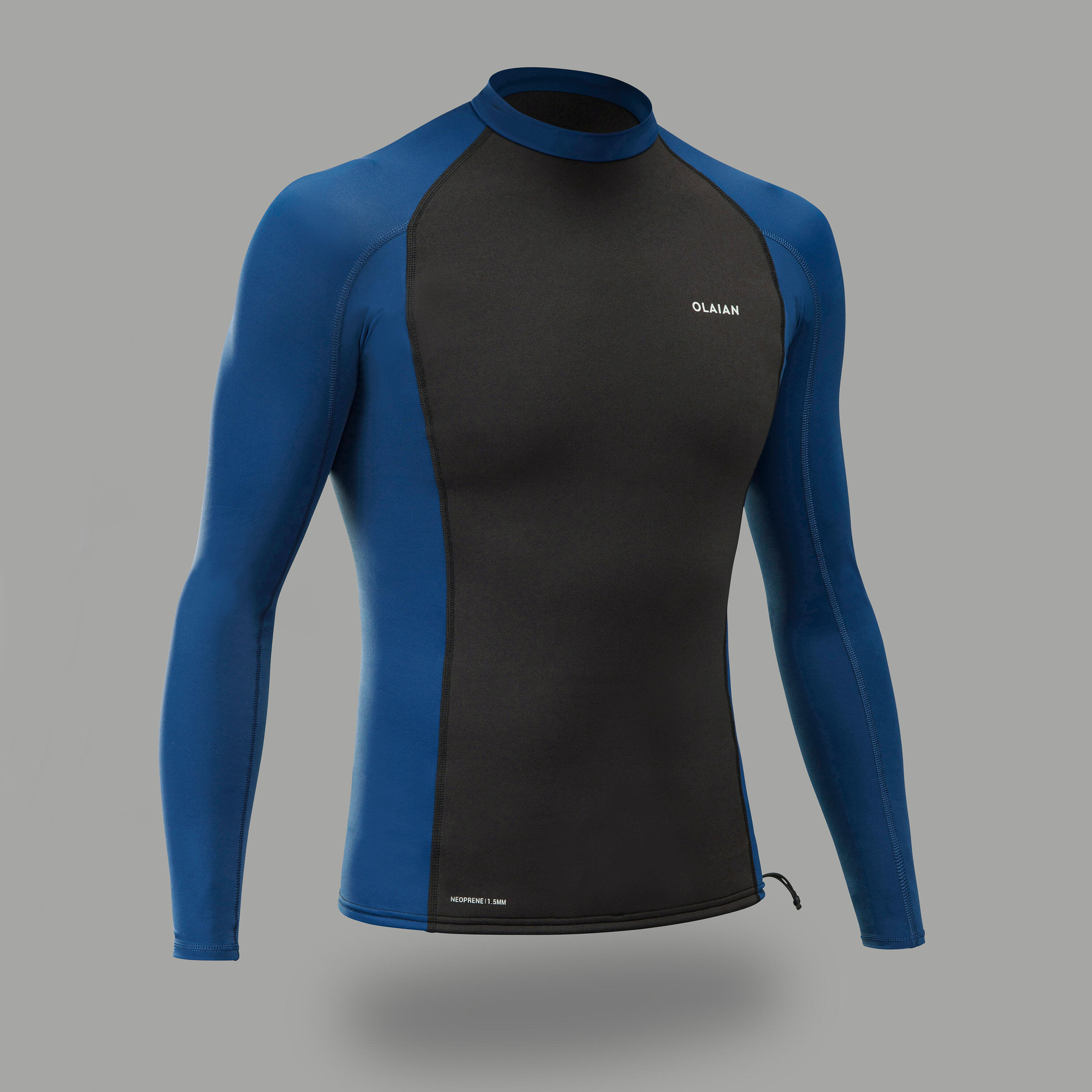 Olaian Uv-Shirt langarm Herren UV-Schutz 50+ Neopren Lycra schwarz/blau