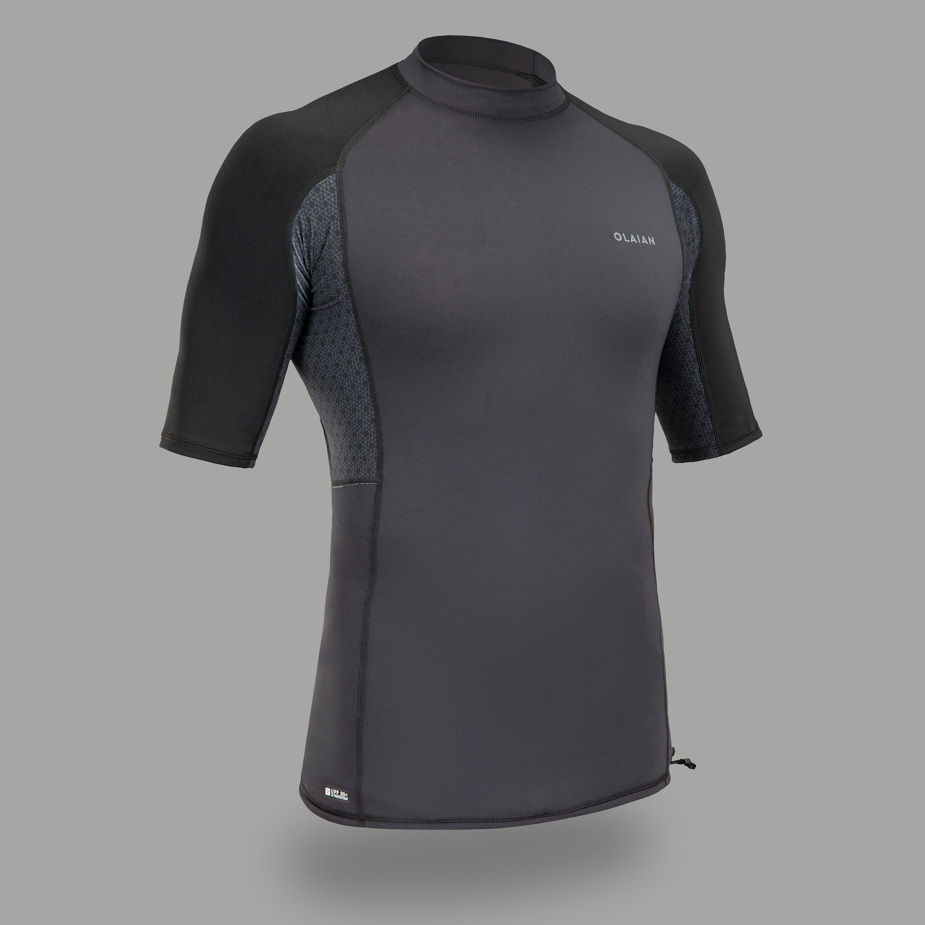 Olaian UV-Shirt Top 500 Surfen kurzarm Herren schwarz
