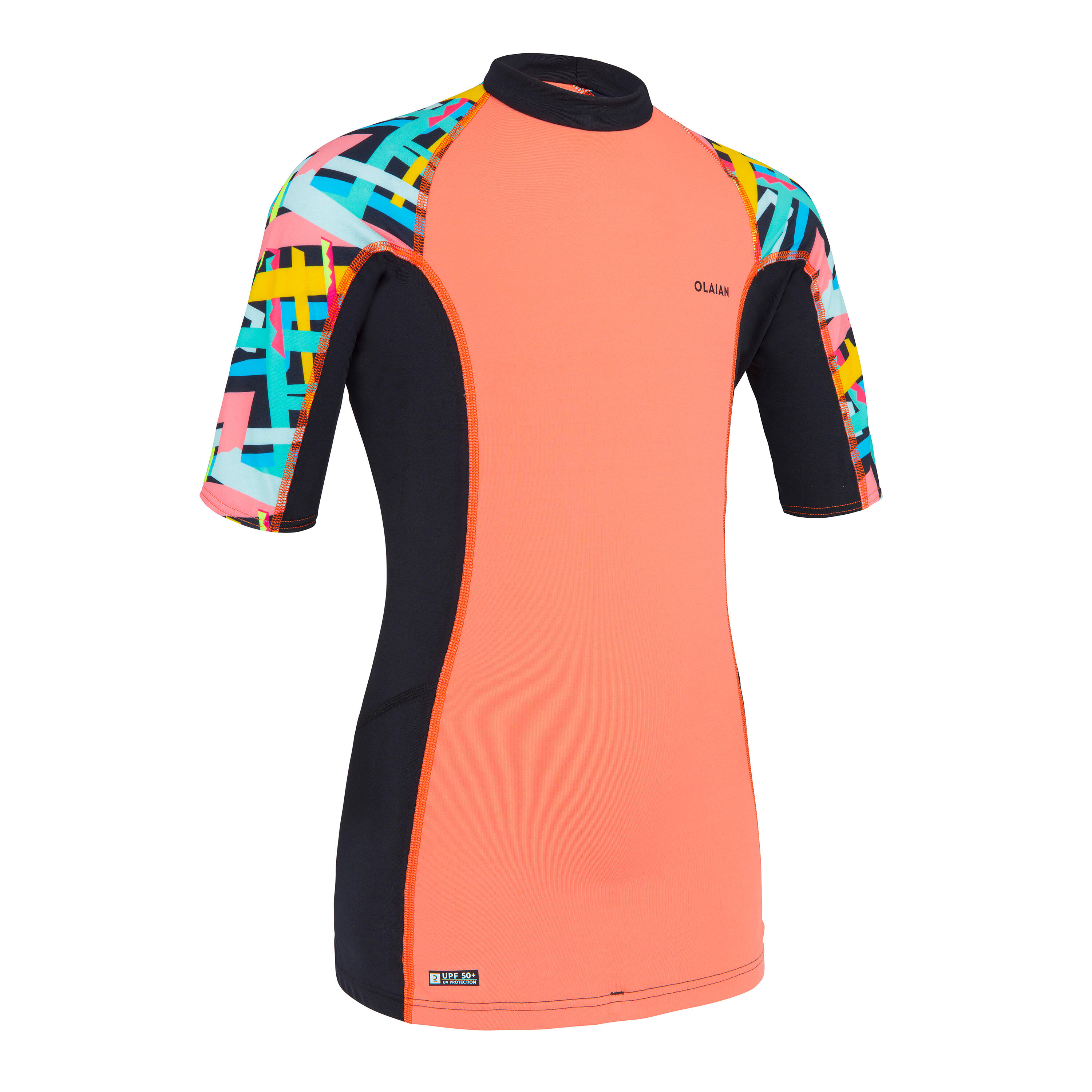 Olaian UV-Shirt Kinder UV-Schutz 50+ koralle/schwarz