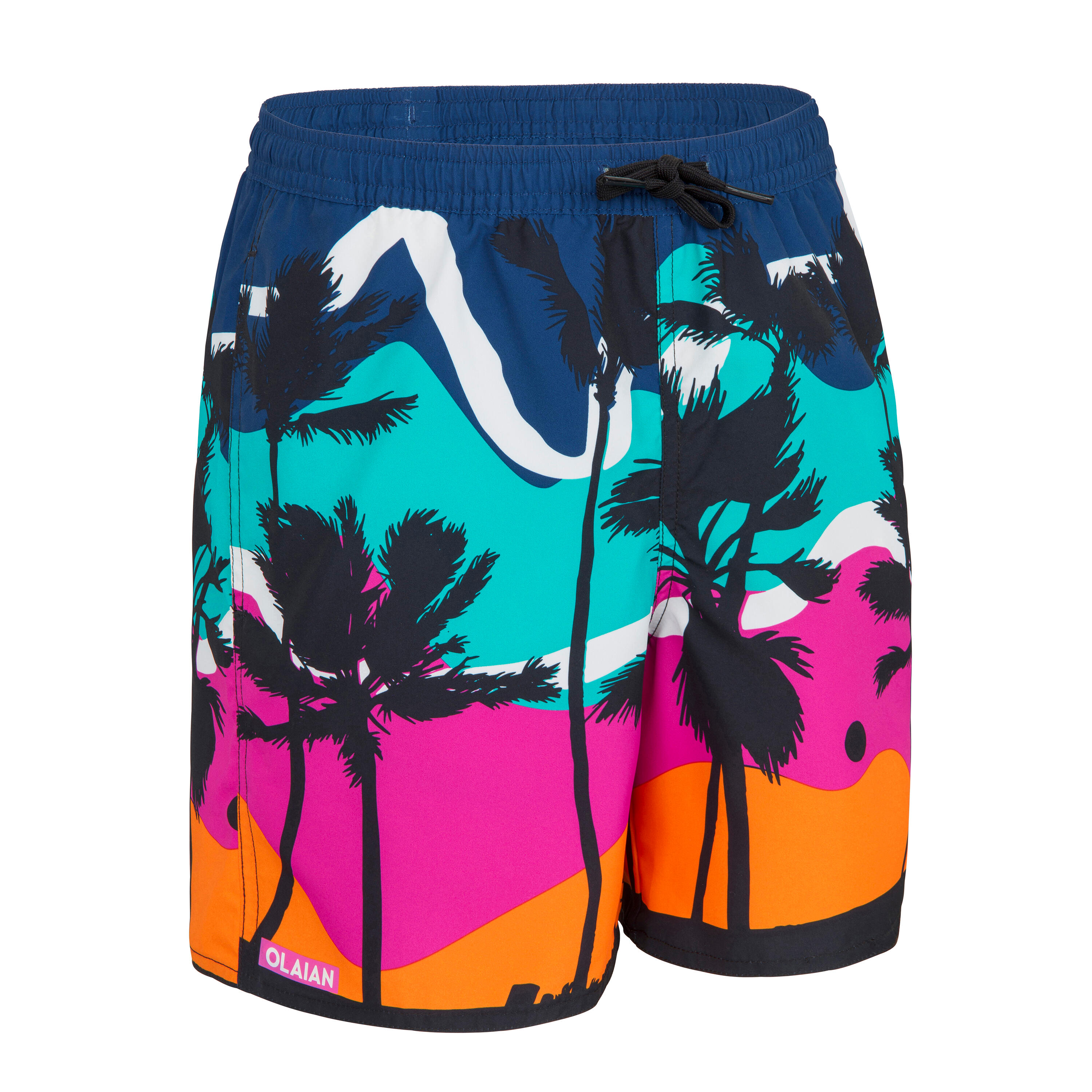 Olaian Badeshorts Surfen Jungen 100 Sunset blau/türkis/pink